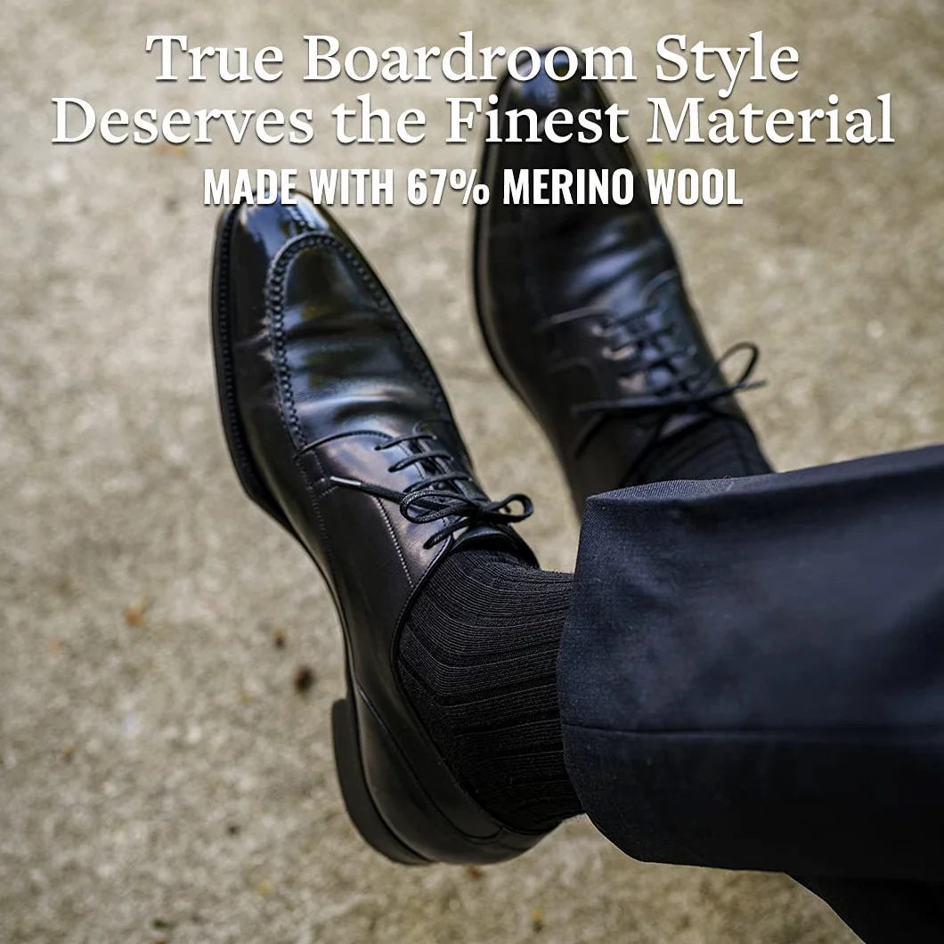BoardroomSocks Calcetines de lana de merino para hombre, calcetines de vestir de lana acanalada para tallas 8 – 12, talón y puntera reforzados transpirables