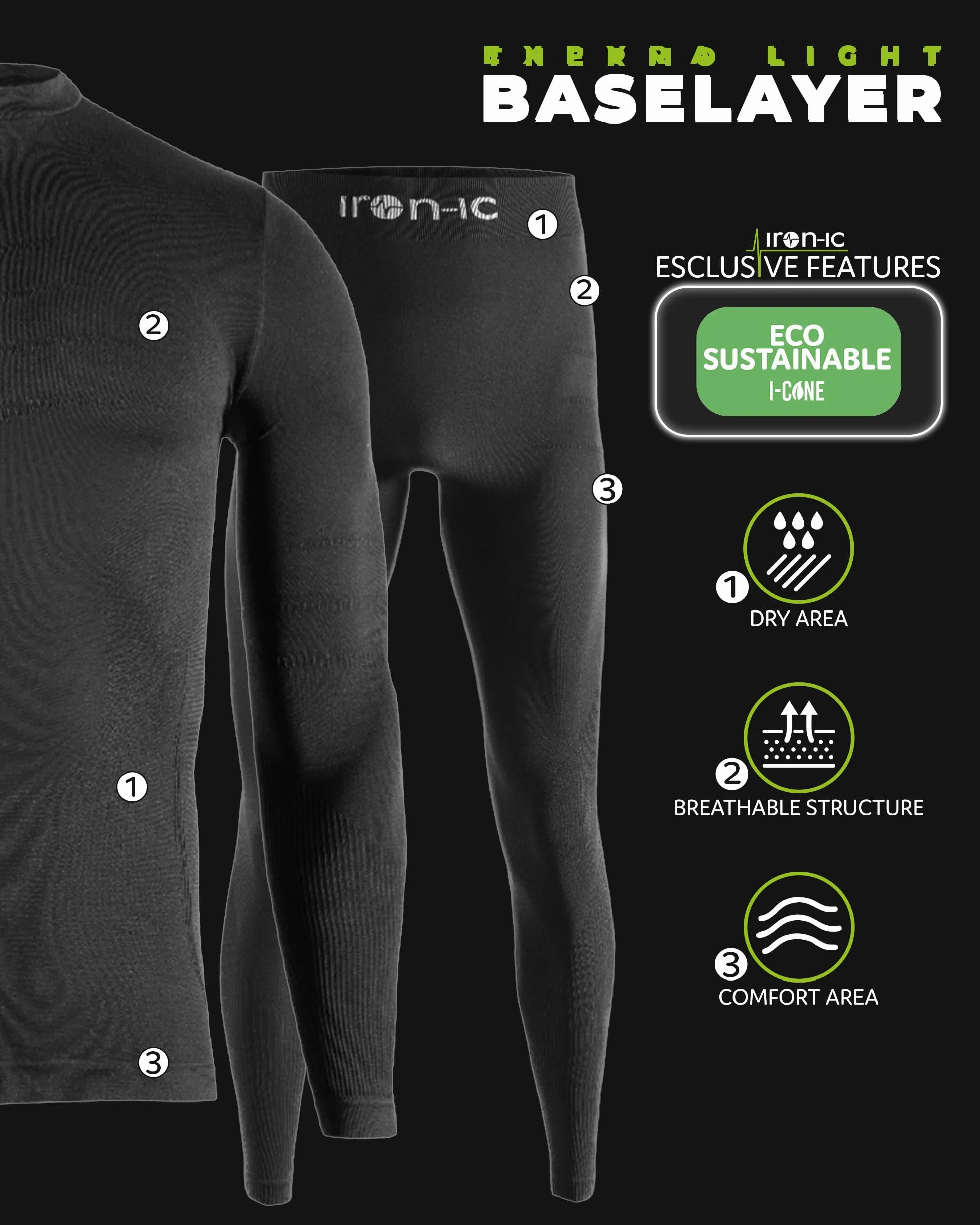 Iron-ic, Conjunto Técnico Baselayer Niño - Kit Camiseta y Leggings para Deportes de Invierno, Transpirable, Termoregulador, Ropa Interior