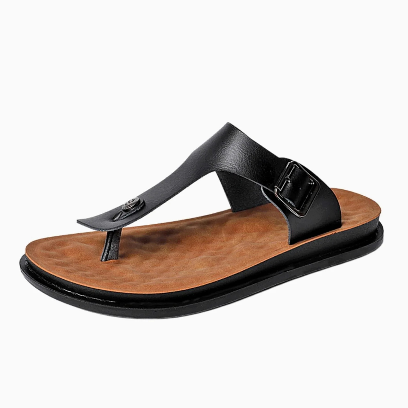 Zapatillas de casa Cuero Verano Los Hombres, Sandalias PU, Deslizamiento Casual En Zapatos Playa para Viajes Y Ocio Al Aire Libre-black-47