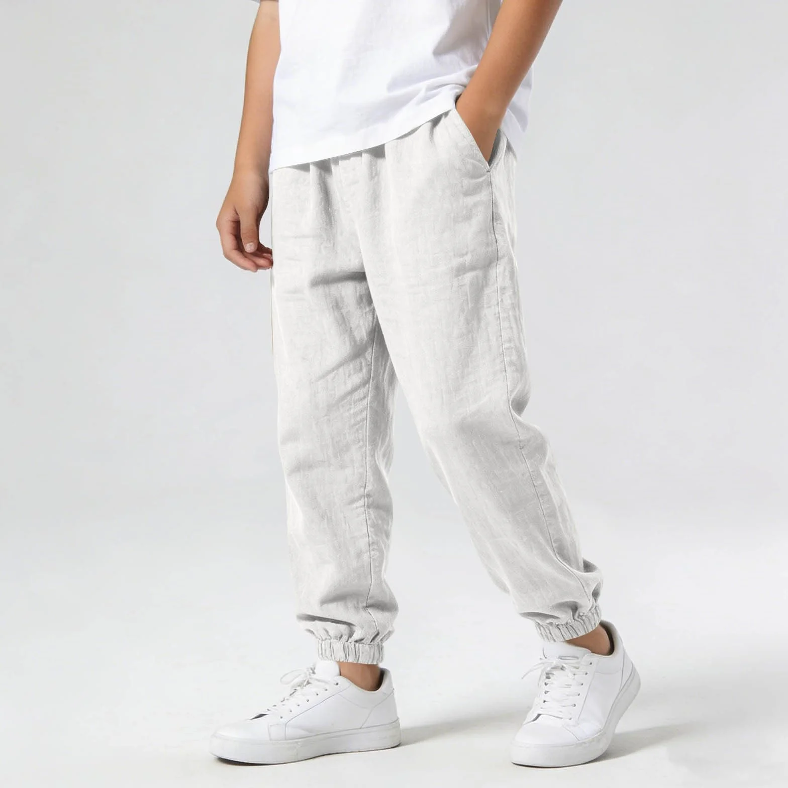 Pantalones de Lino para Niños, Algodón y Lino, Cintura Elástica, Pantalón Chino Largo, Cómodo Transpirable, Jogging Pants, Ropa Adolescentes Chicos 5-15 Años