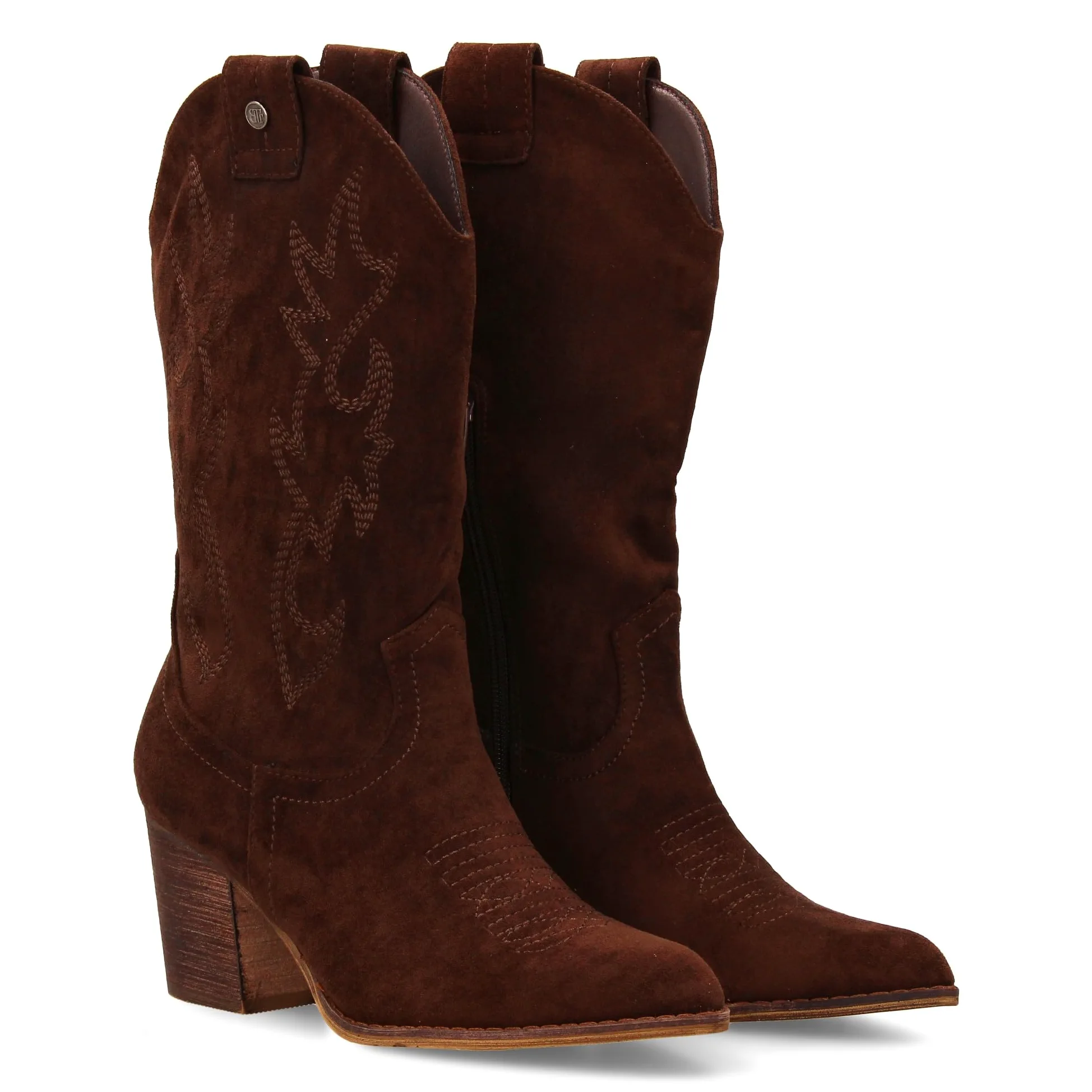 Bota Campera con Tacon, Comodas, Bordado en Cana y Empeine, Estilo Vaquero Cierre de Cremallera, Ideales Otono Invierno