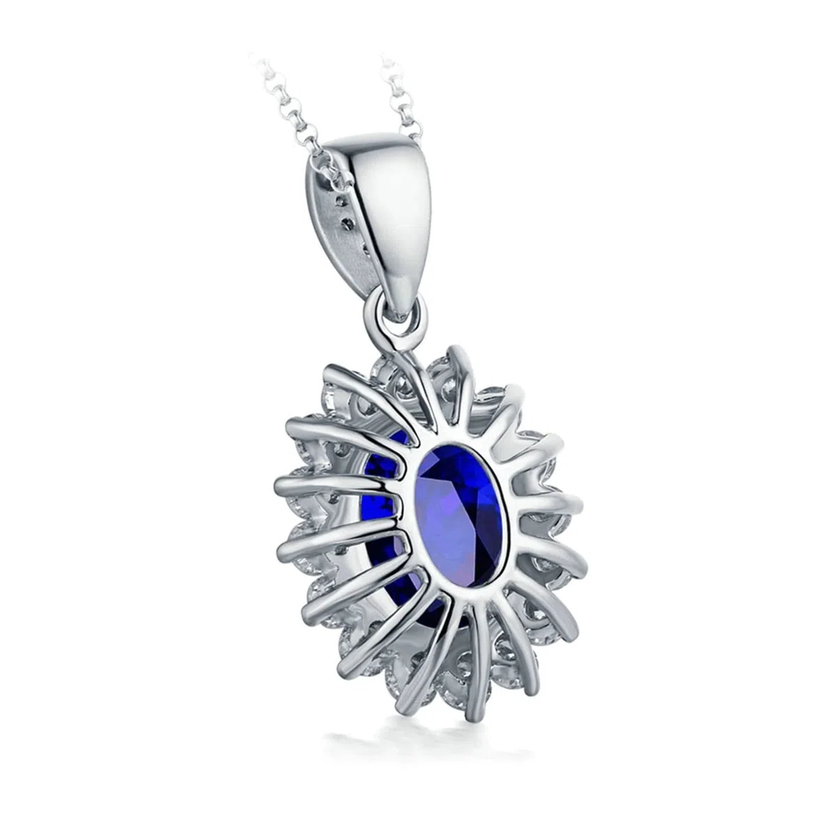Collares colgantes para mujer, collares de oro blanco de 18 quilates para mujer, 0,58 quilates, zafiro azul, flor ovalada, collar de diamantes de imitación de plata