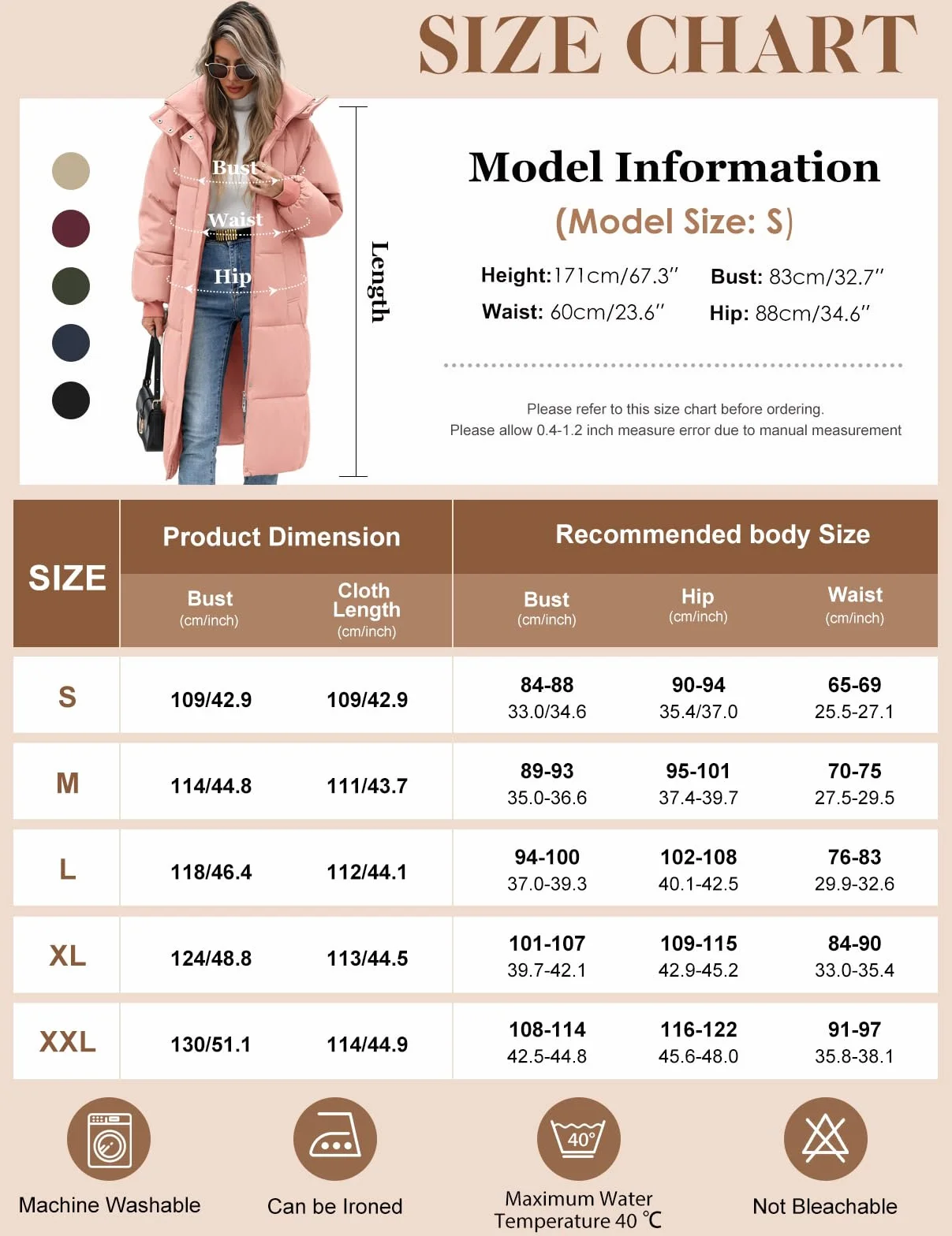 Vancavoo Abrigo Largo de Acolchado para Mujer Chaqueta de Invierno Cálido