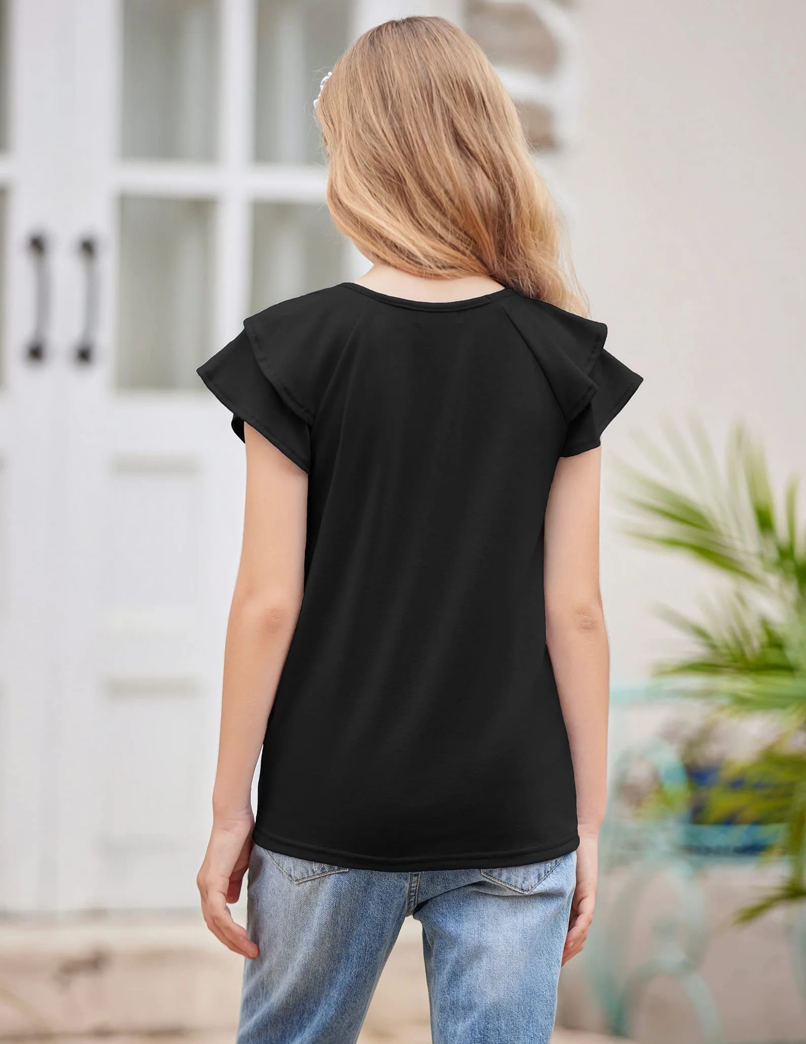 Arshiner Niña Camiseta Manga Ondulada Verano Manga Corta Tops Moda Casual Tshirts para Niñas 3-13 años