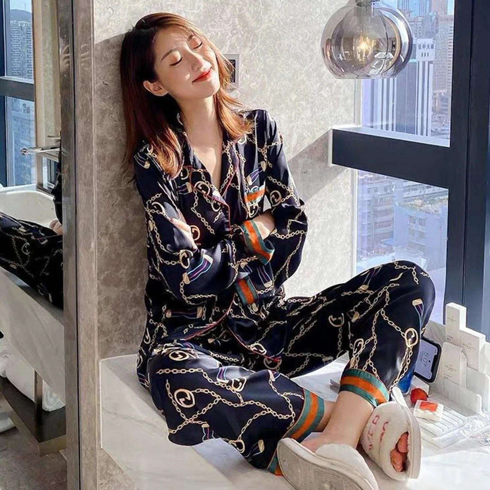 MOGSA Pijama para mujer, conjunto de pijama para mujer, cuello en V, diseño de letras cruzadas, ropa de dormir de seda como ropa para el hogar, talla XXL, ropa de dormir de tamaño grande