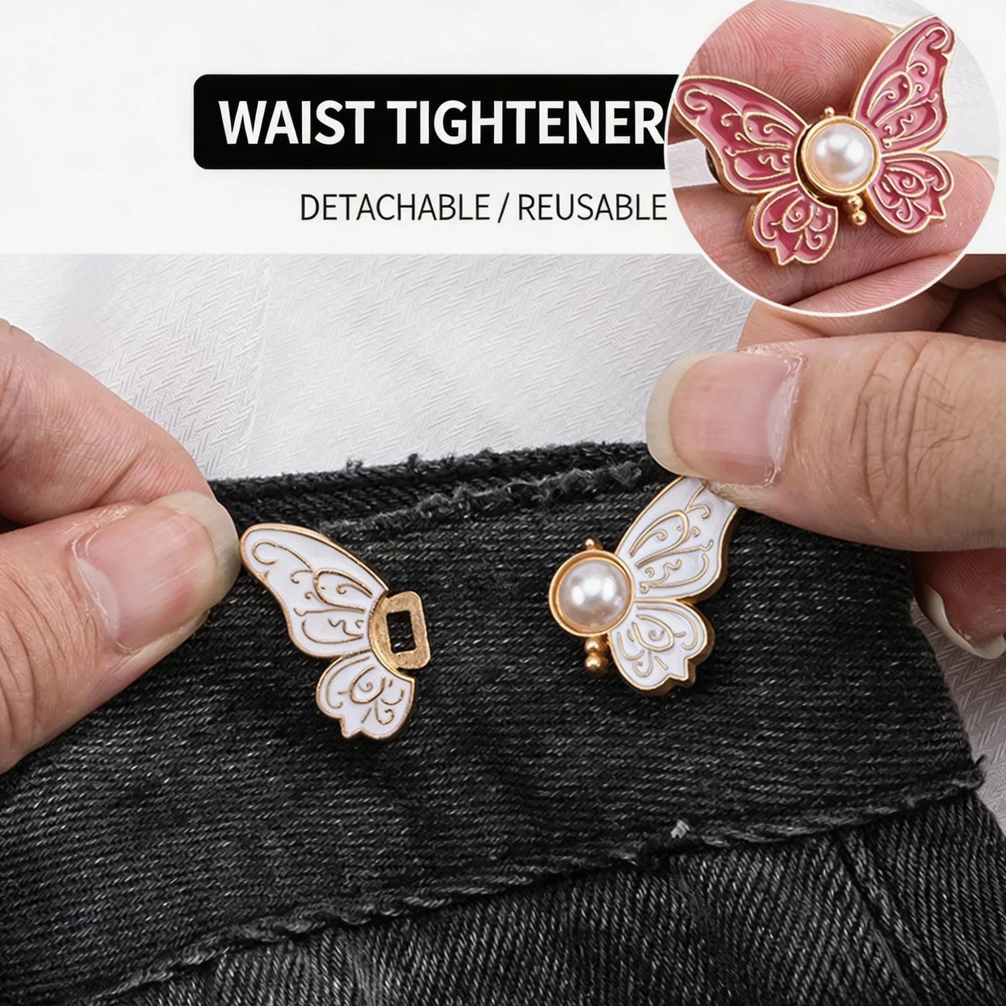 KIMHOME 4 Clips Ajustables para la Cintura, con Hebilla de Mariposa, para Pantalones y Vaqueros, y Clips de sujeción para Faldas y Vestidos