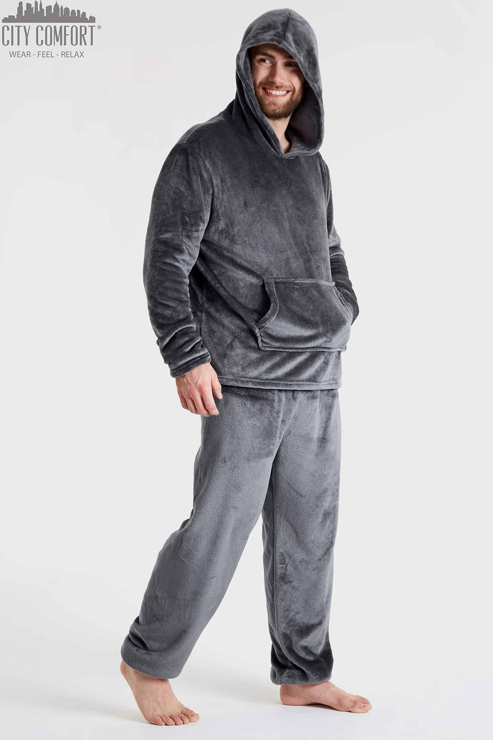 CityComfort Pijamas Hombre, Pijamas Hombre Invierno Suaves, Pijamas Hombre Forro Polar Sudadera con Capucha y Pantalon, Regalos para Hombres