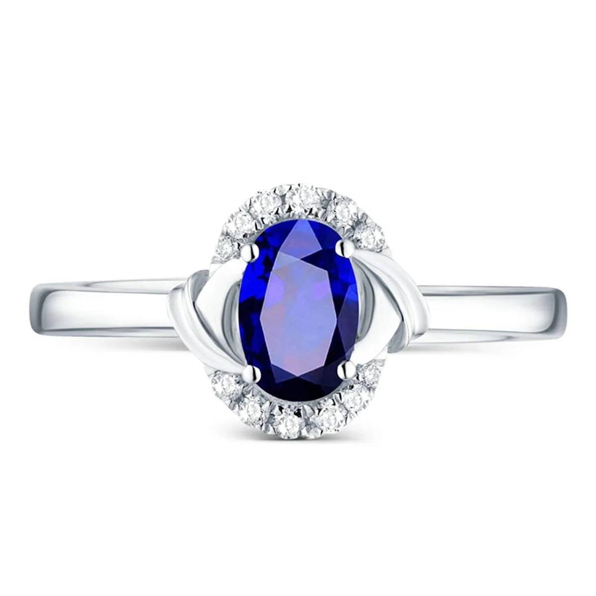 KnBob Anillo ovalado de 0,48 quilates para mujer, oro blanco de 18 quilates, anillo de compromiso y boda, Sapphire,