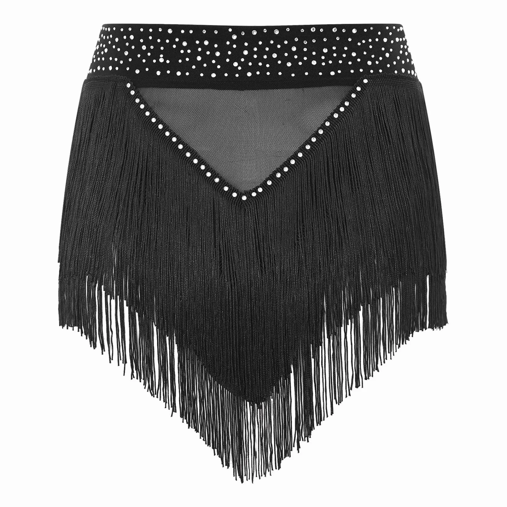 Pantalones cortos brillantes de mujer con borlas para tango latino y danza del vientre