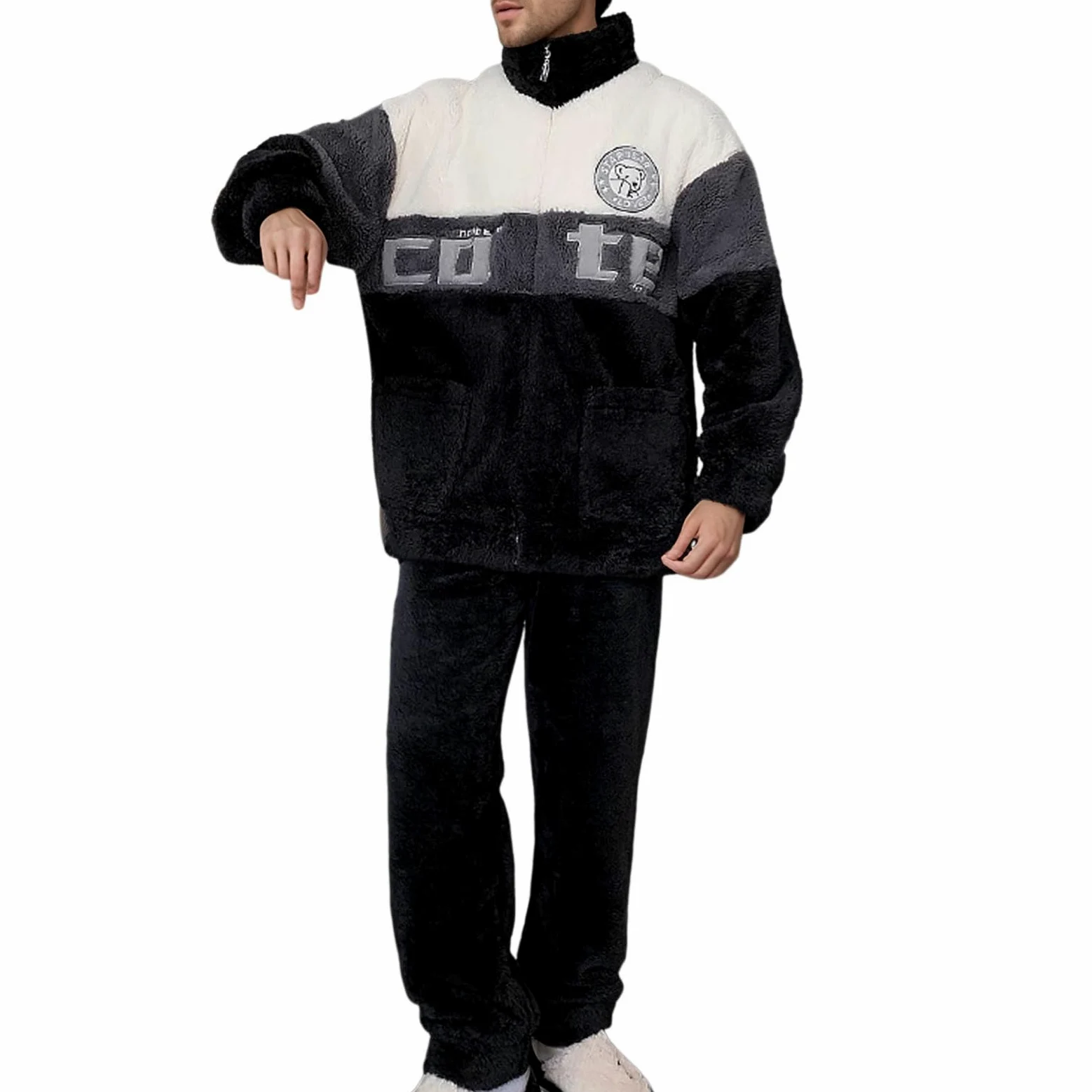Pijama para hombre Conjunto de pijama para otoño e invierno engrosado pijama acolchado cálido conjunto ocio cremallera deporte traje polar suave traje de casa