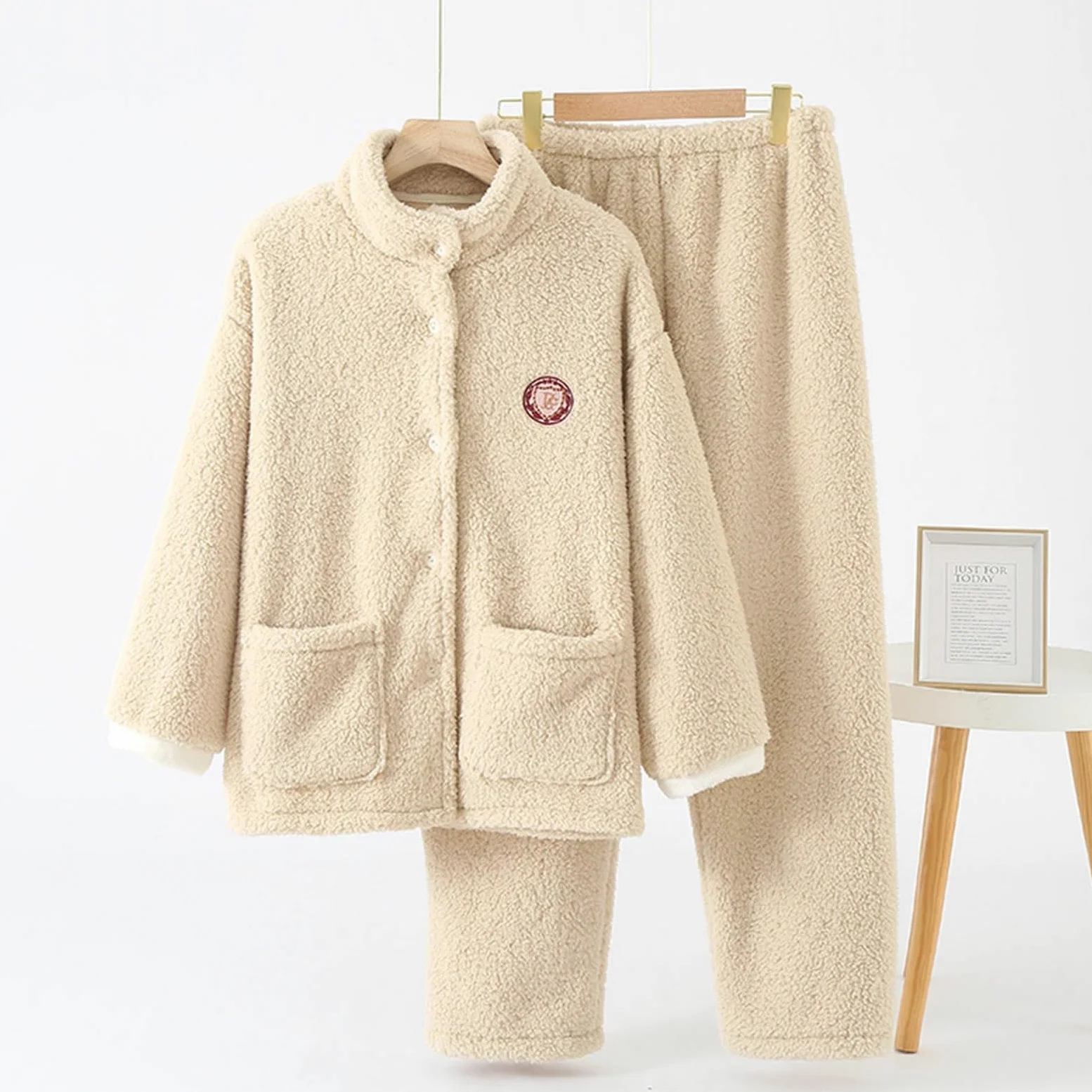 Genérico Pijama Mujer Invierno Pijama Mujer Franela Gruesa Acolchada Tipo Lana Virgen Otoño E Invierno Conjunto Térmico Dos Piezas para Climas Fríos