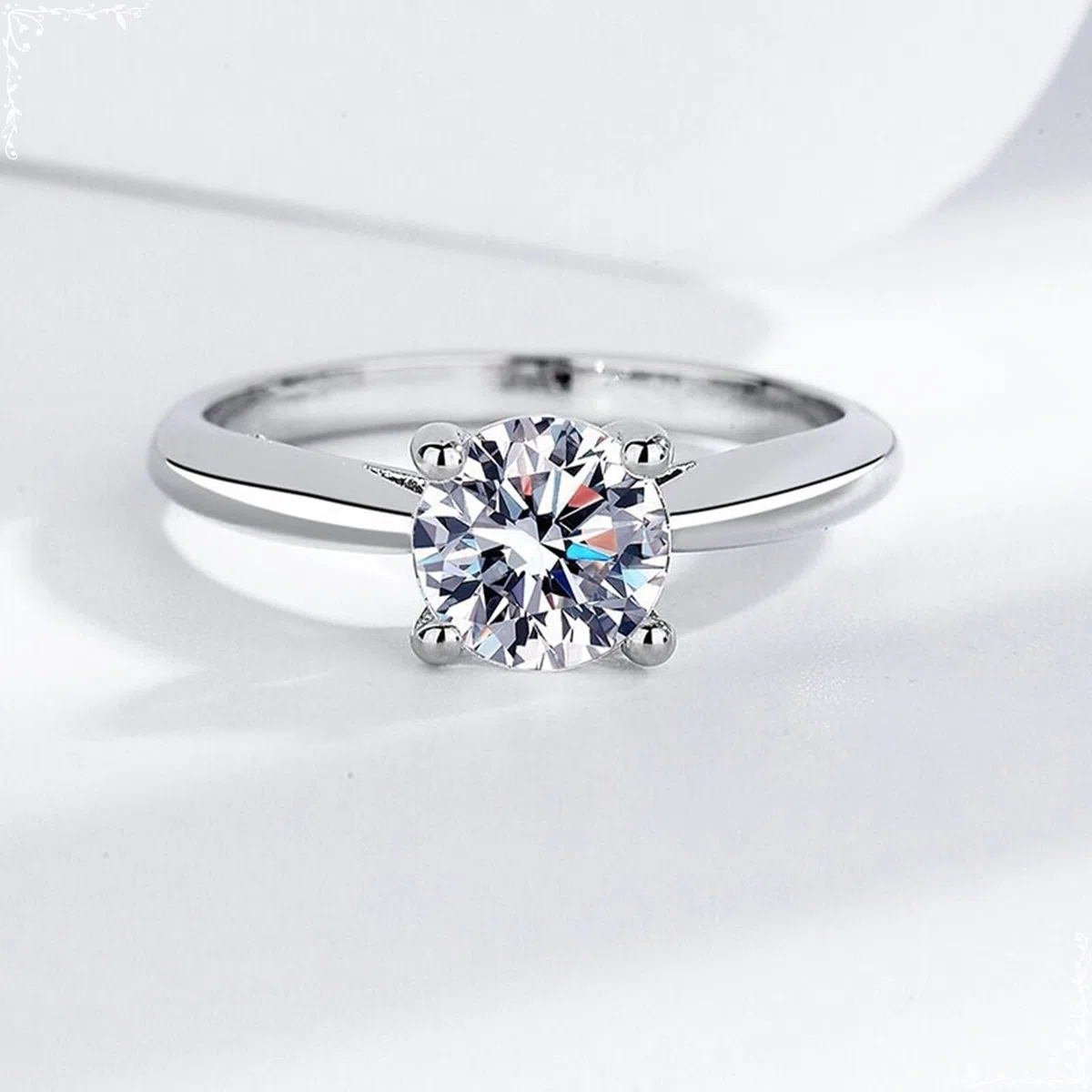 Wycian Promise - Anillo de boda para hombre, plata de 18 quilates, oro blanco de 18 quilates, moissanita, 4 dientes con circonitas redondas, talla 45 (14,3), clásico para cumpleaños de hermana