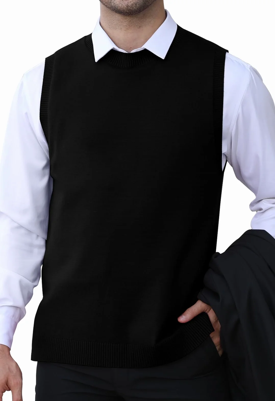 KUYIGO Chaleco sin mangas clásico para hombre, cuello redondo, tejido de punto, cárdigan, camiseta sin mangas