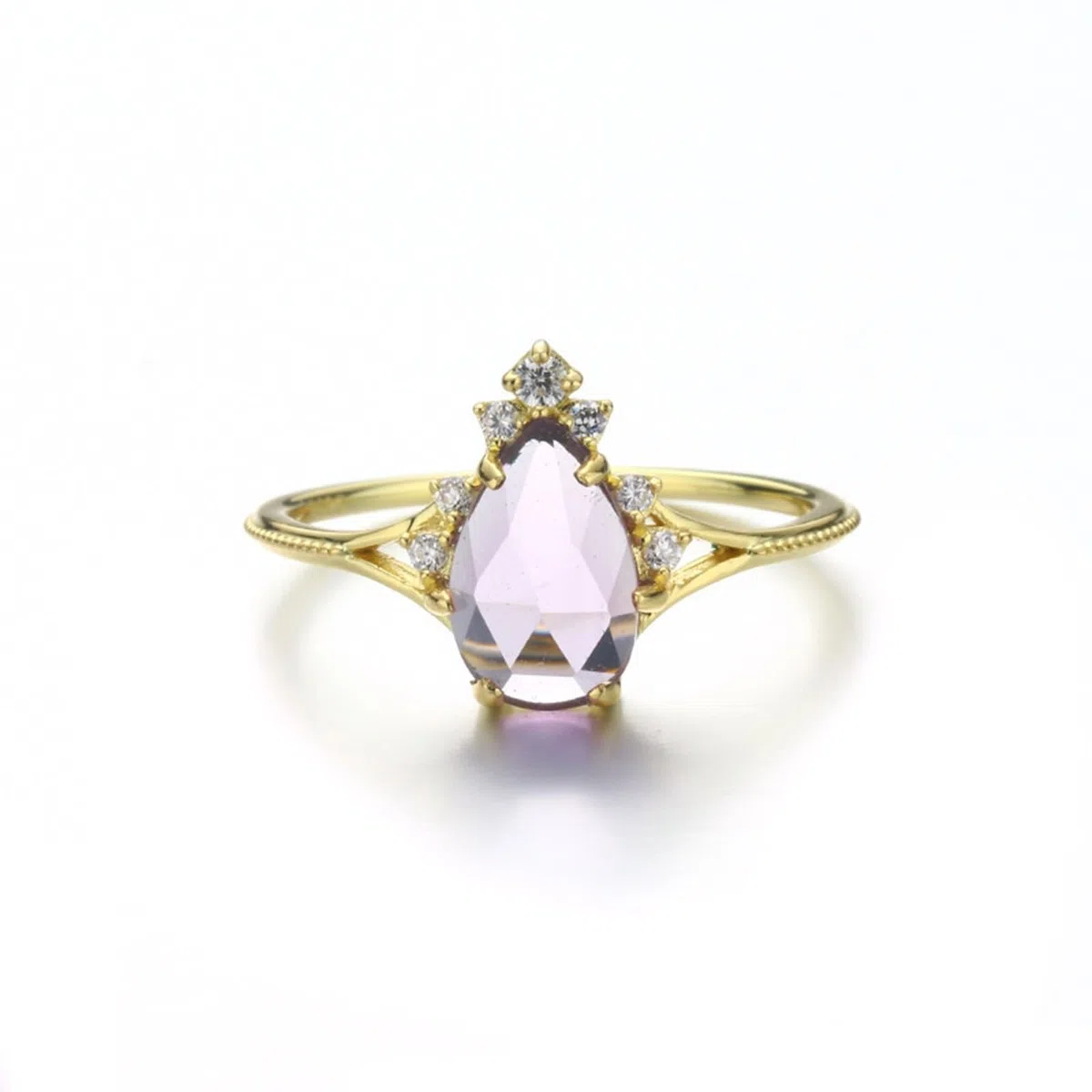 Alianzas de oro de 9 K/14 K/18 K con gota de amatista morada, anillos de pareja