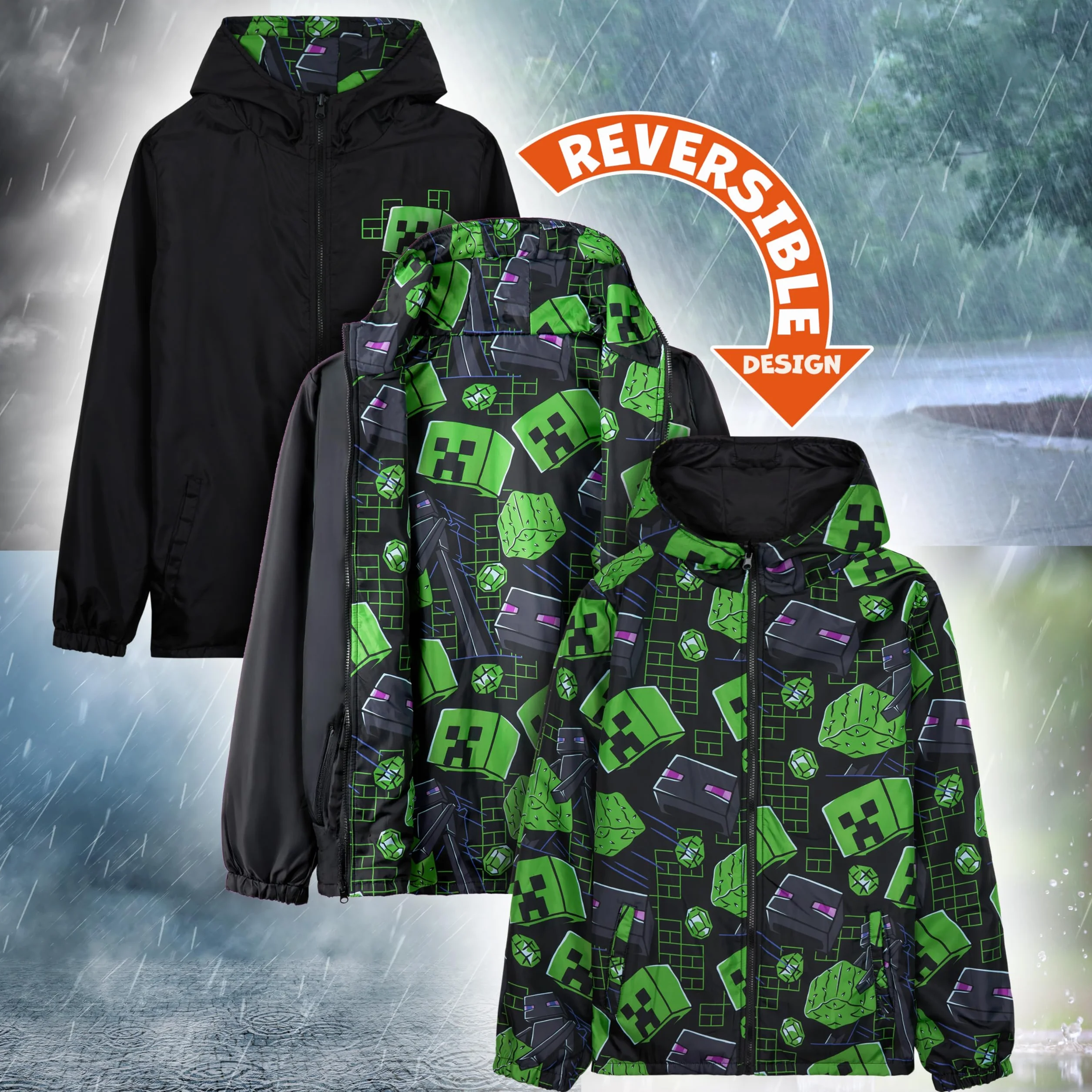 Chaqueta Impermeable con Capucha Chubasquero Niño Fortnite Minecraft Pokemon