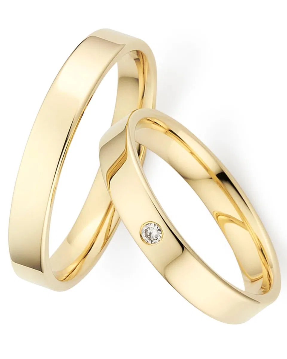 123traumringe Alianzas de oro amarillo de 8 quilates (333) | Anillos de pareja con diamante y estuche | Alianzas grabables de 3 mm de ancho y 1,3 mm de grosor | Tallas 50-72 mm | P18