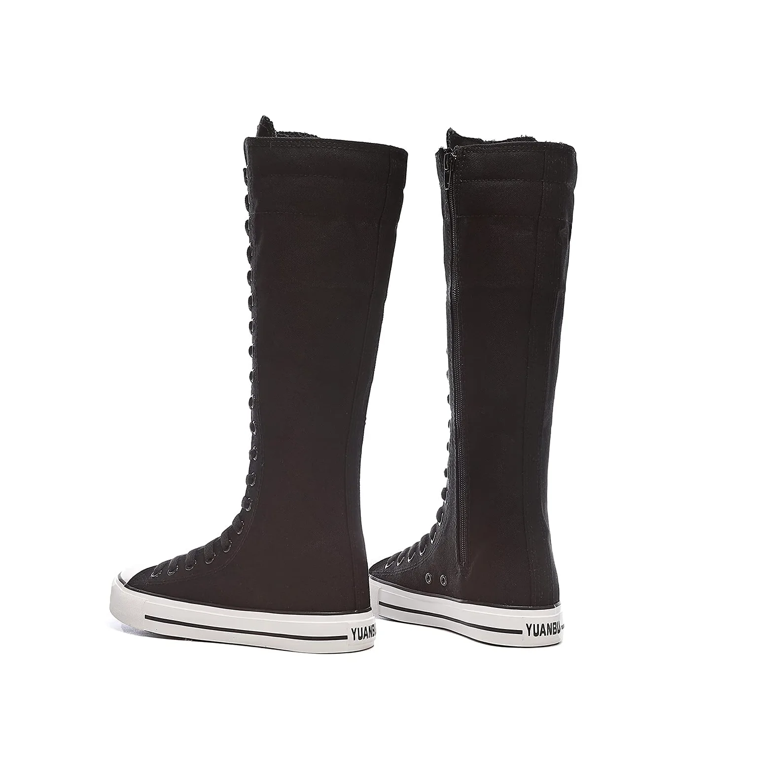 Zapatillas altas de lona con cordones hasta la rodilla para mujer, Negro, 35 EU