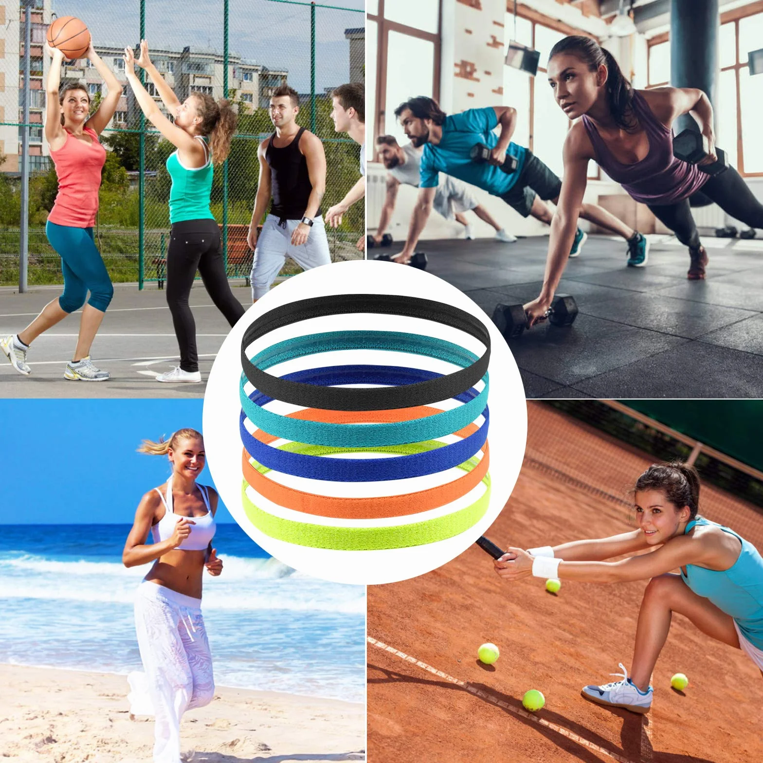Cintas de Pelo Deportivas Antideslizantes para Fútbol, Yoga, Trotar, Correr - 5 Piezas