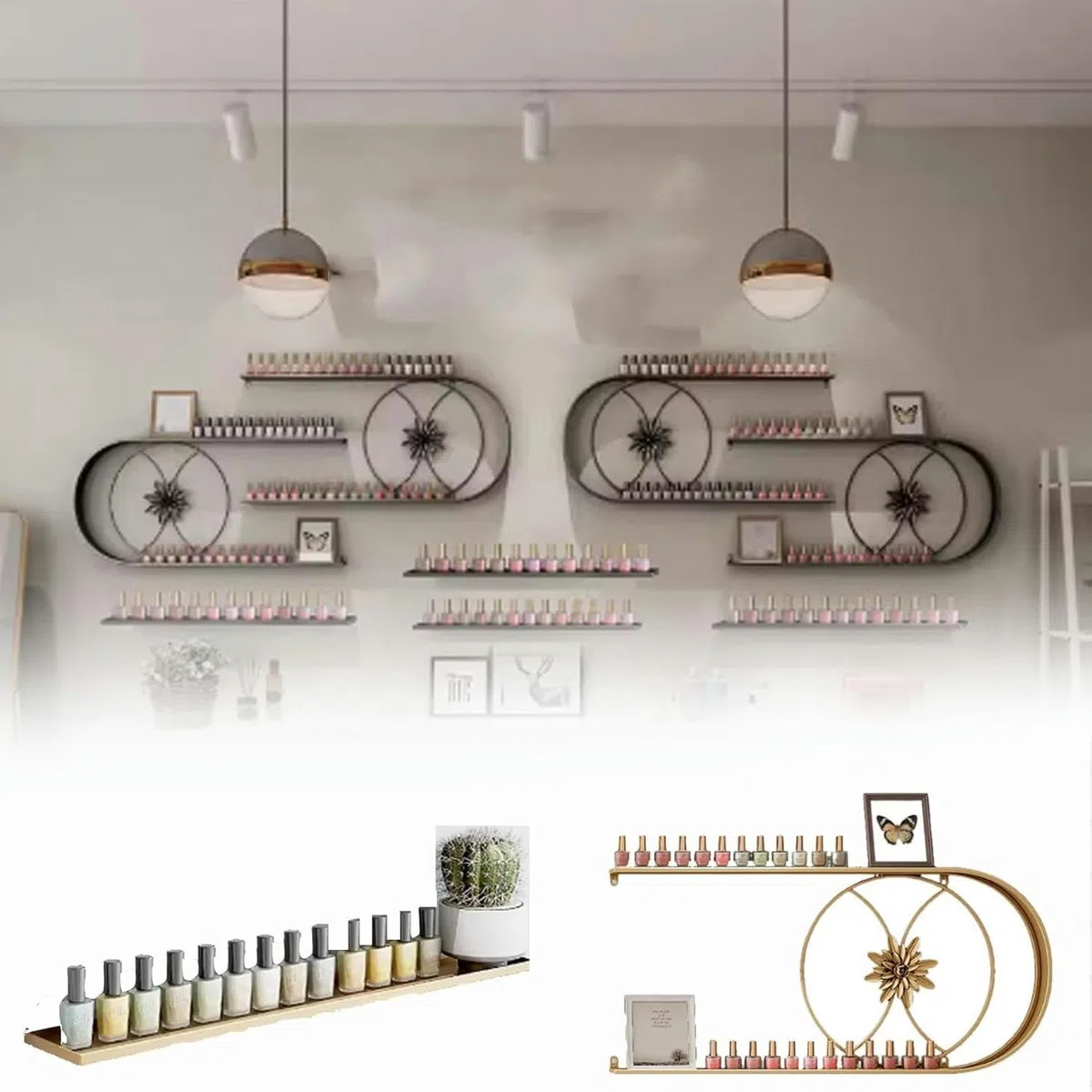 Expositor De Esmaltes De Uñas De Metal De Pared, con Forma De U, para Pintalabios, Perfumes Y Aceites Esenciales, Ideal para El Hogar, SPA, Salón De Uñas Y Tien（Black-C）