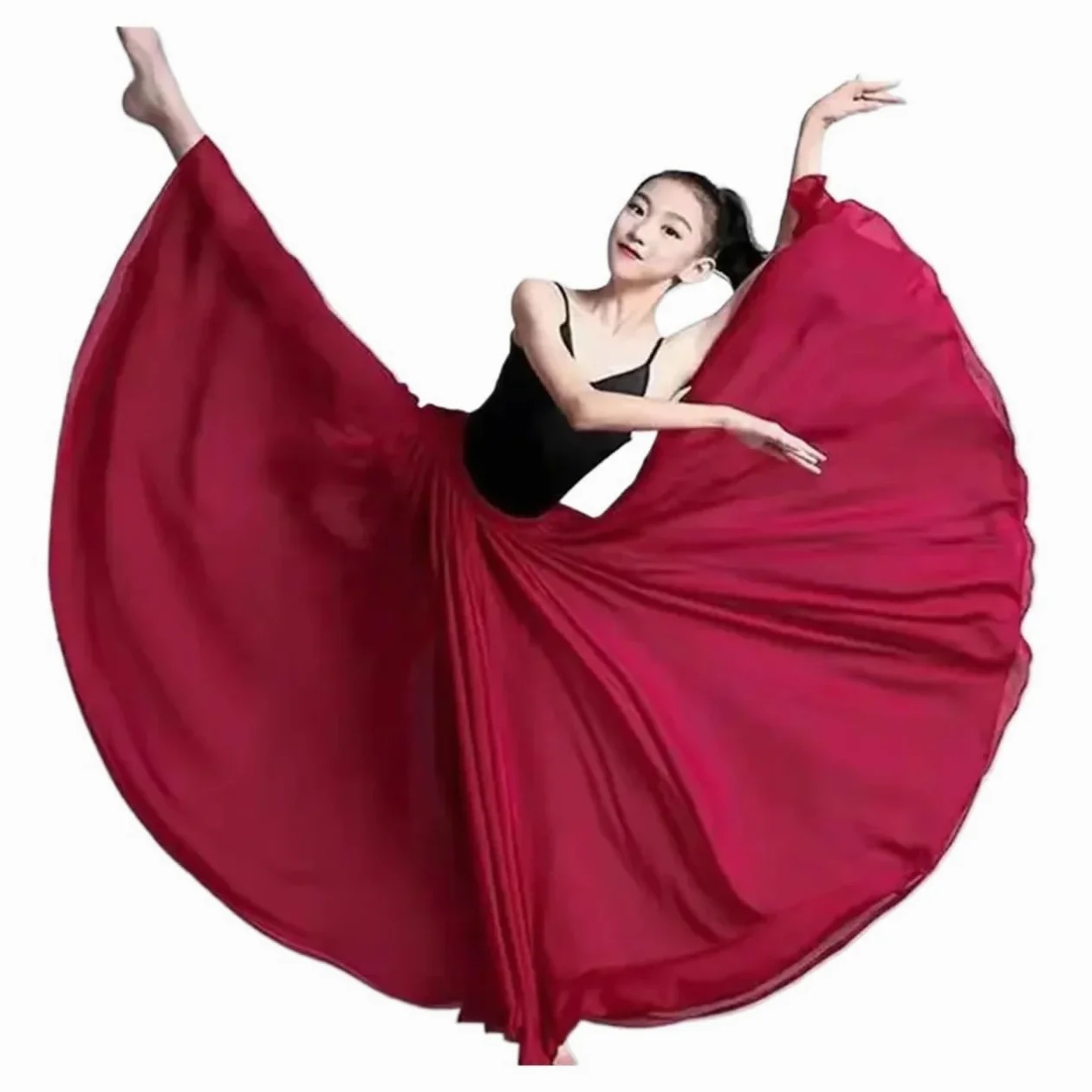Falda de Gasa de 720 Grados para niña, Falda Larga de Ballet, Danza del Vientre, Gitana, Ropa de práctica para Bailarina, Falda de Baile Morada Lisa surtida