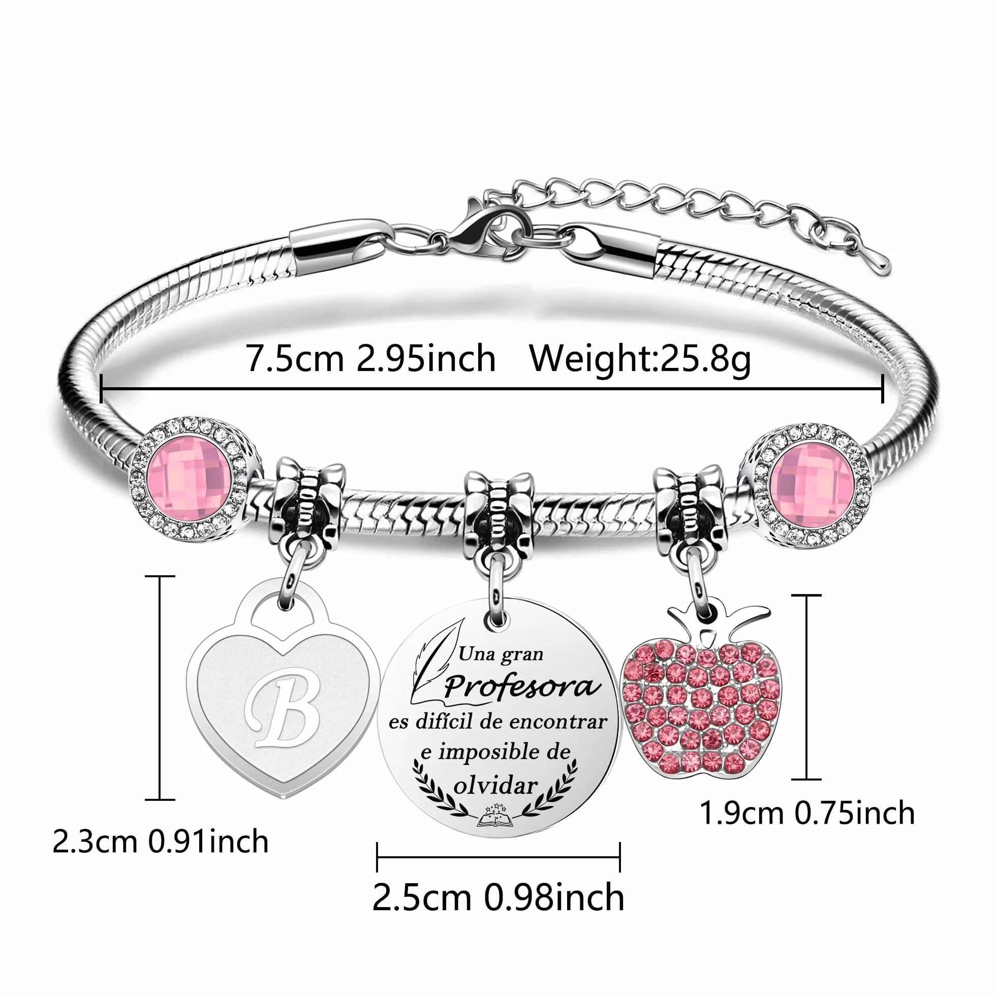 Pulsera con Iniciales para Profesoras Regalo Día del Maestro Mujer