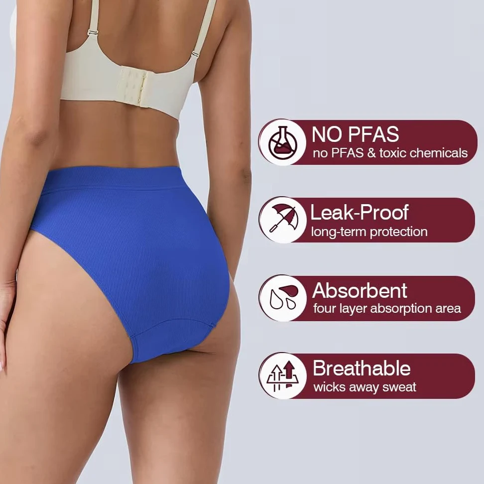Paquete de 4 Bragas Menstruales de Algodón Absorbentes para El Período de Flujo Abundante Ropa Interior Posparto para Adolescentes A Prueba de Fugas Bragas Transpirables Multicolor S