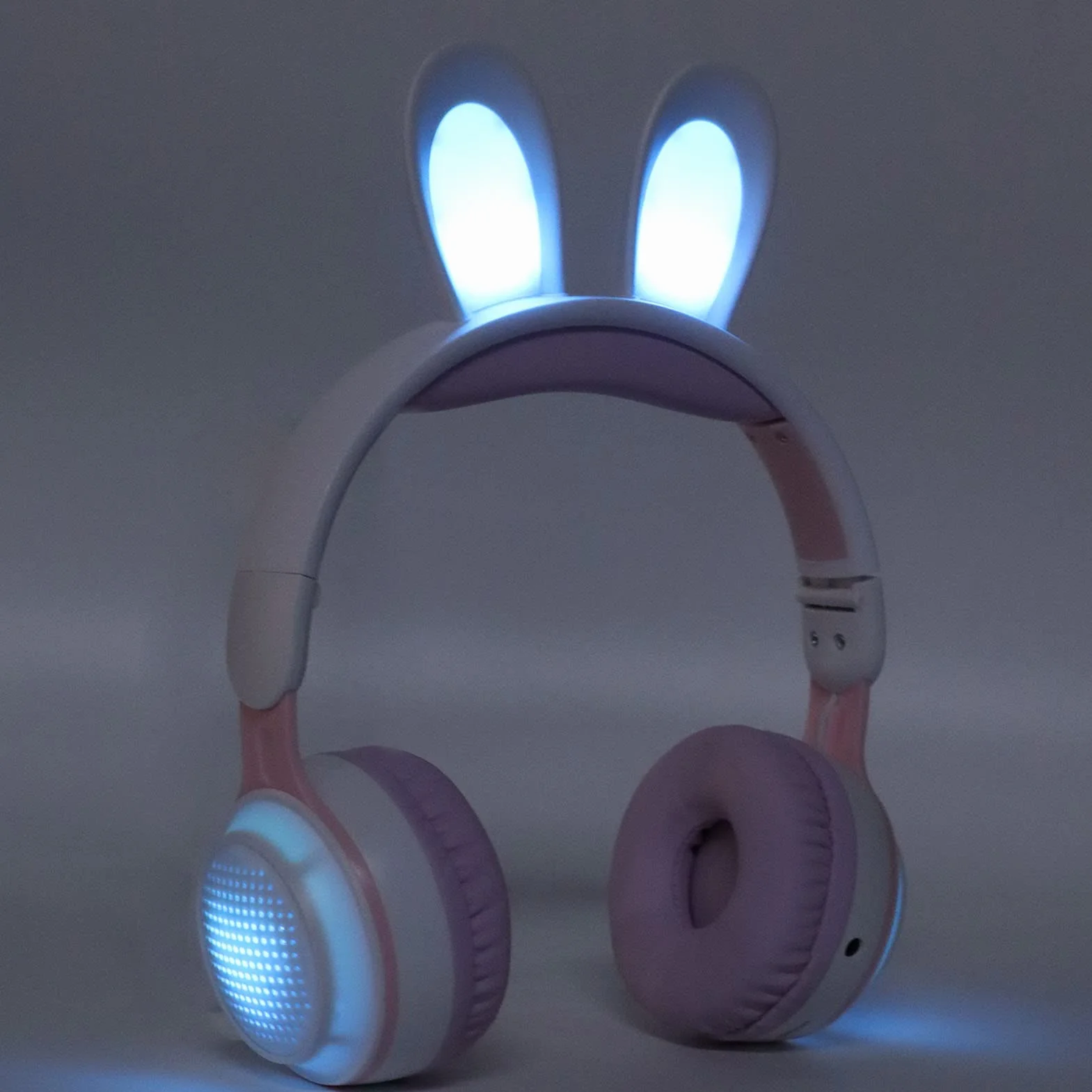 Yunseity Auriculares para Niños, Auriculares Bluetooth 5.0 con Oreja de Conejo, Auriculares Inalámbricos Plegables con Luz LED sobre la Oreja, Soporte TF/AUX, Regalos para Niños, Niños(Polvo Blanco)