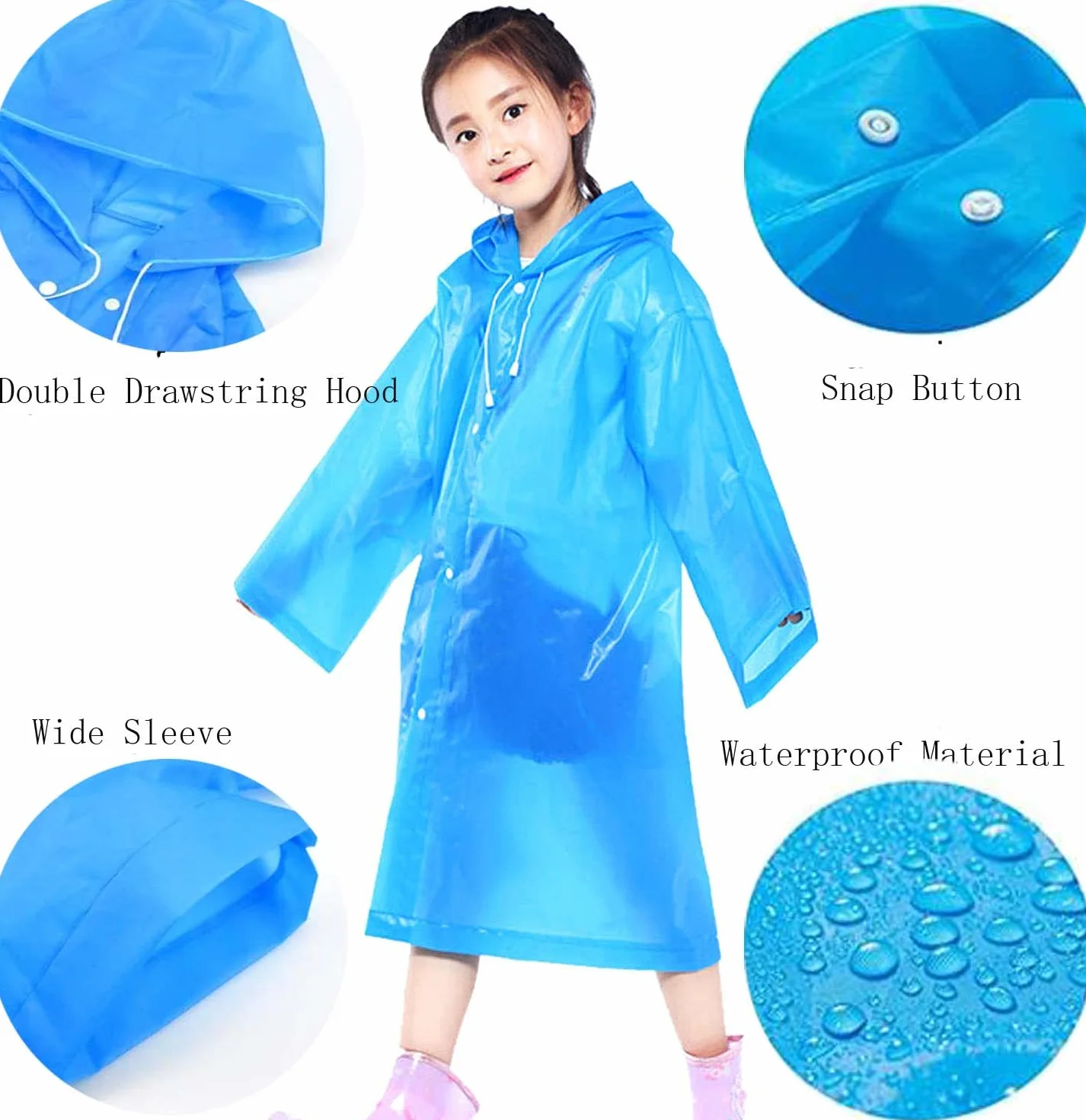 Chubasquero para niños, Poncho Impermeable Niña, Impermeable Transparente con Capucha y Botón, Reutilizable Chubasquero EVA,Chaquetas Traje de Lluvia Para Pequeños, Niños, Niñas, Senderismo