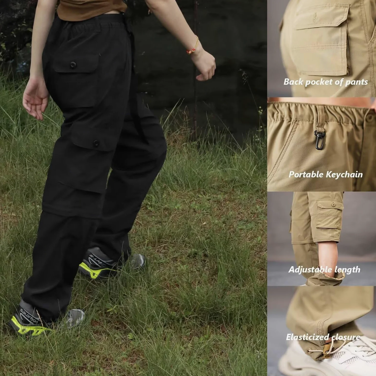 Damen Wanderhose Zip Off Hose Outdoorhose Schnelltrocknend Trekkinghose abnehmbaren HosenbeinShorts Shorts atmungsaktiv Cargo Sommer Hiking Pants Funktionshose mit Gürtel 6 Taschen