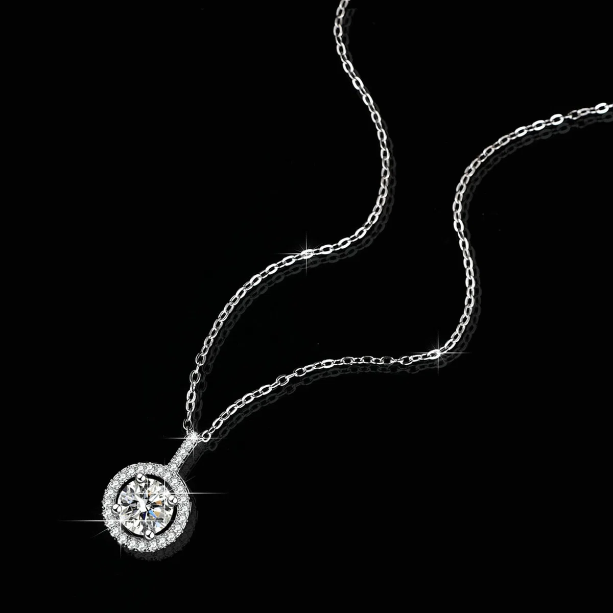 Collar para mujer de oro blanco 750 585 375 de oro auténtico, cadena colgante redondo con 1 ct de 6,5 mm de moissanita y diamante para mujer