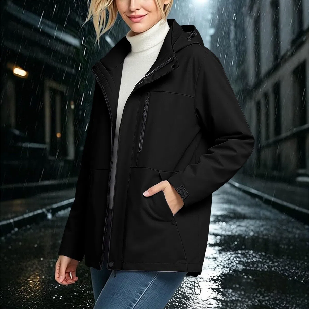 Generisch Chaqueta de ciclismo para mujer, resistente al viento, ligera, con capucha, impermeable, transpirable, chaqueta funcional con cortavientos extraíble para senderismo, correr, deportes