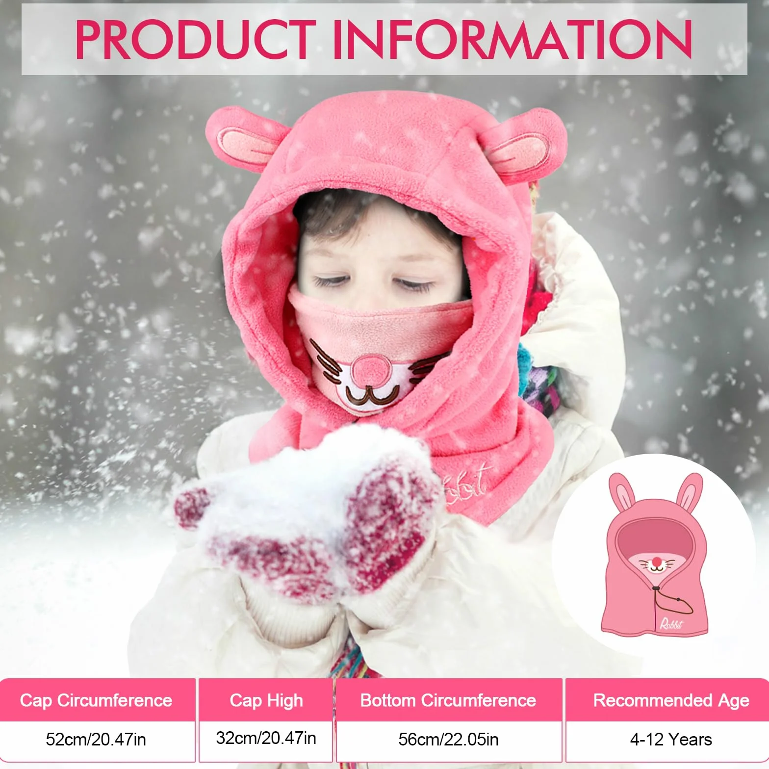 Pasamontañas Térmicos Invierno Niños 3D Animal Máscara Esquí Ciclismo Forro Polar Calentador Cuello