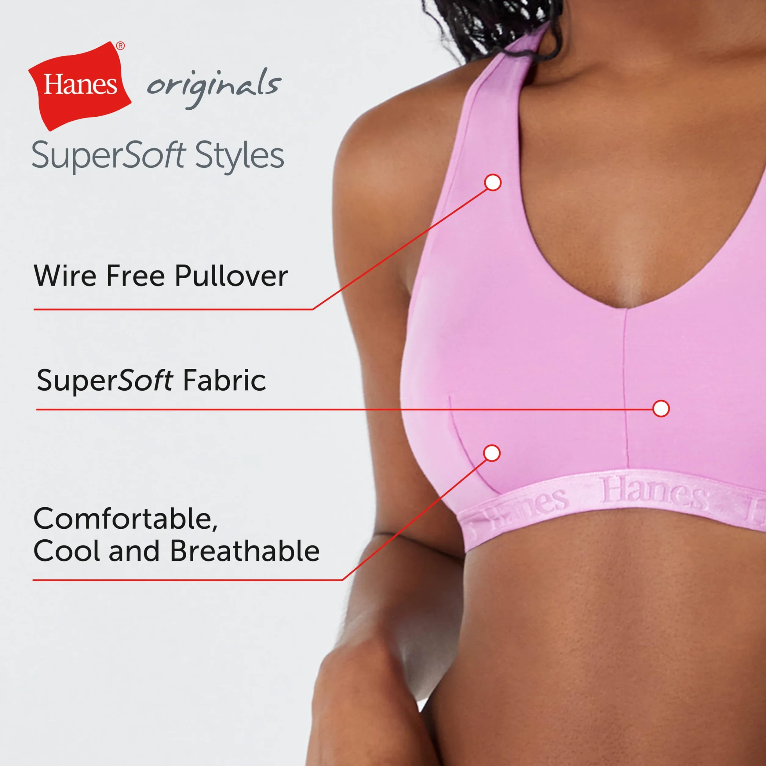 Hanes Originals Ultra Supersoft Racerback, Viscose from Bamboo Bralette Sujetador para Mujer