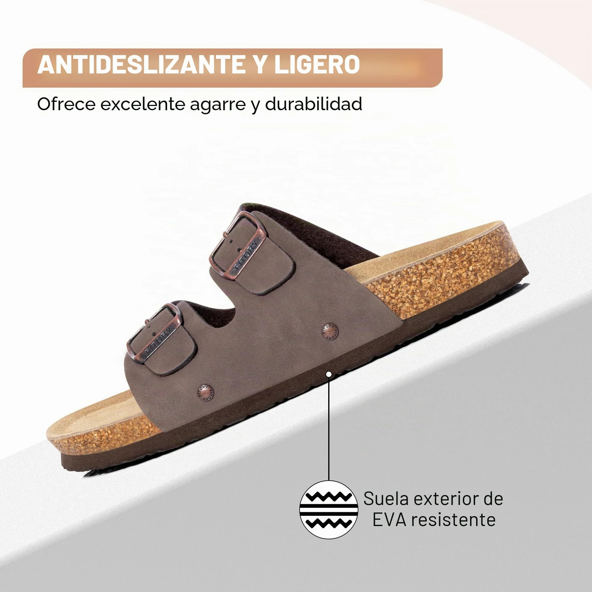 FITORY Sandalias Mujer Planas con Plantilla de Corcho | Chanclas Ajustables Slip-On de Punta Abierta | Tallas 37-43