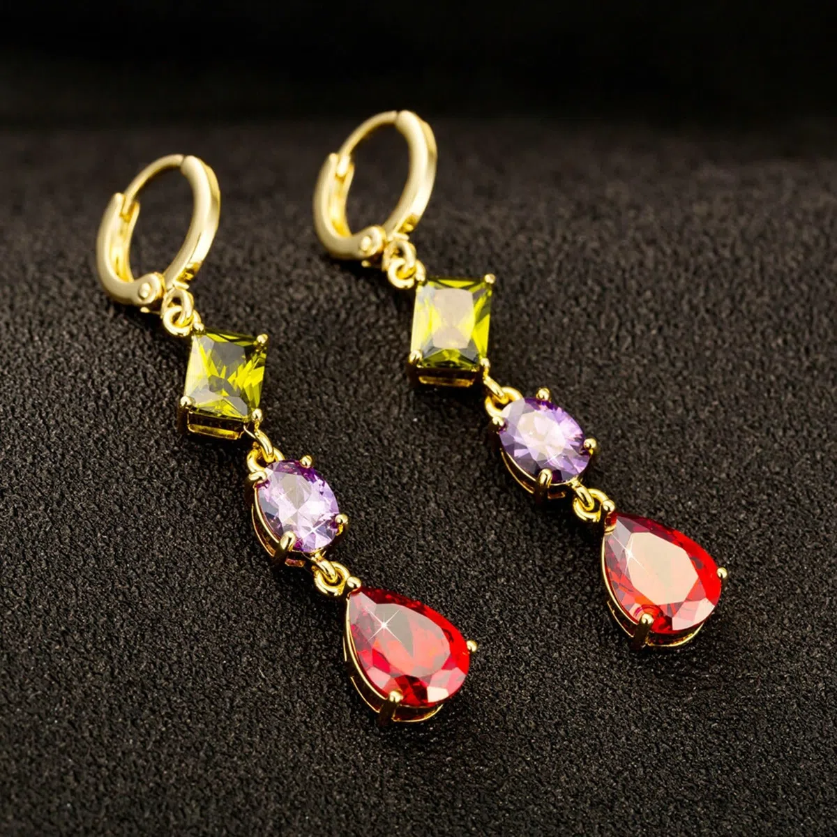 Pendientes de oro real 750, pendientes largos de aro para mujer con forma ovalada, rectangular, gota de agua, moissanita, pendientes de boda para mujer, oro amarillo
