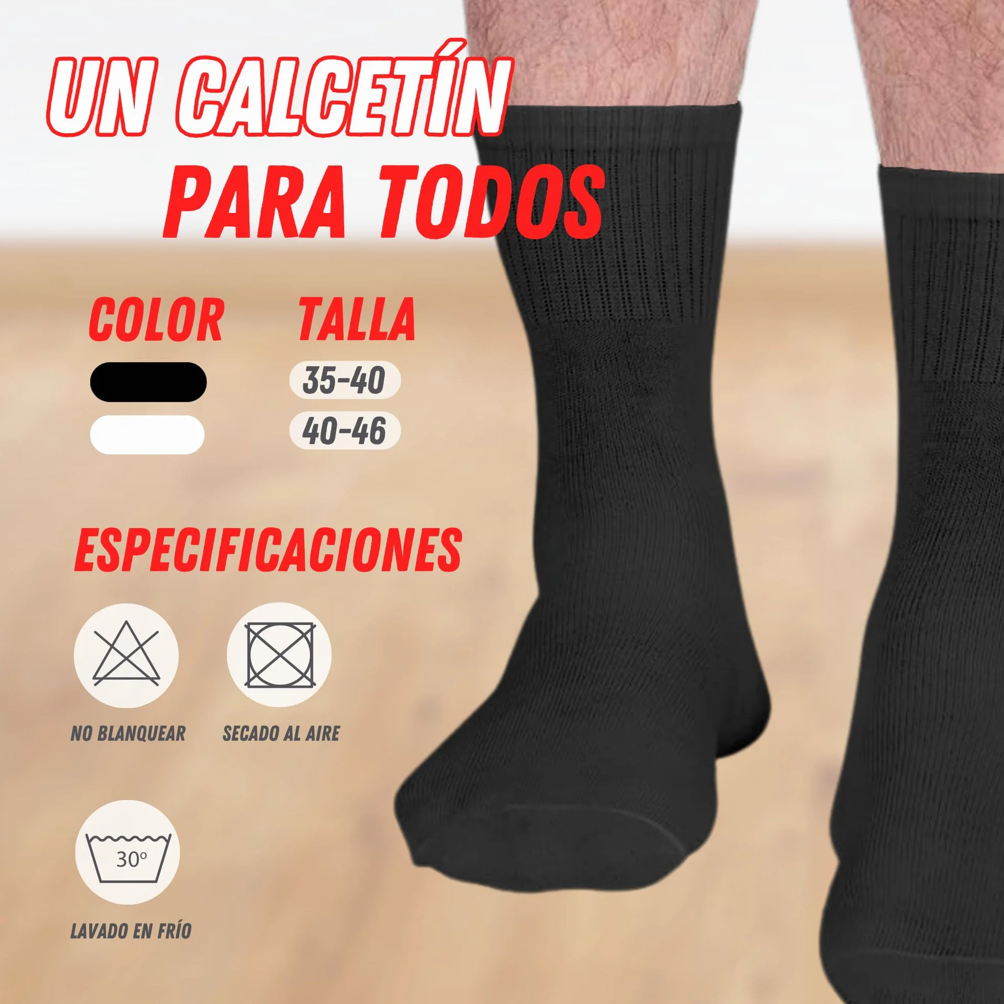 Calcetines Deporte Unisex para Mujer y Hombre - Paquete de 6 Pares