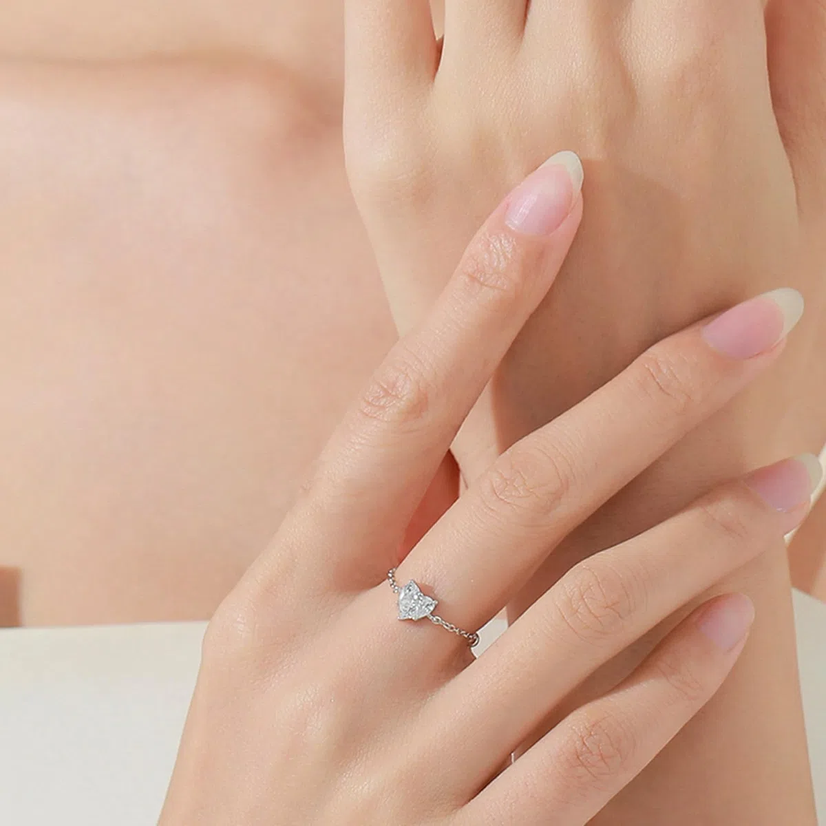 Anillo de cadena de diamantes cultivados en laboratorio de oro blanco de 18 quilates, anillo ajustable personalizado para mujer