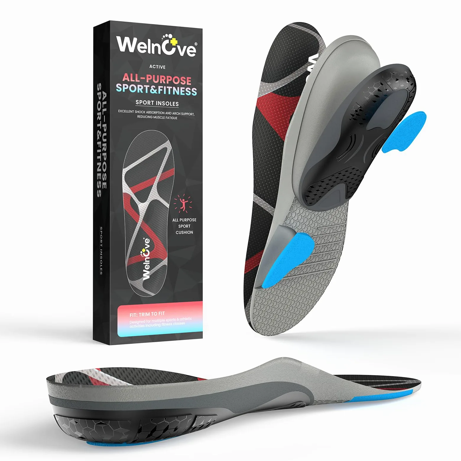 Welnove Plantillas Deportivas Multiuso – Salta más alto, corre más rápido, estabiliza mejor – para correr, baloncesto, fútbol, voleibol – Absorción impactos y retorno energía - M