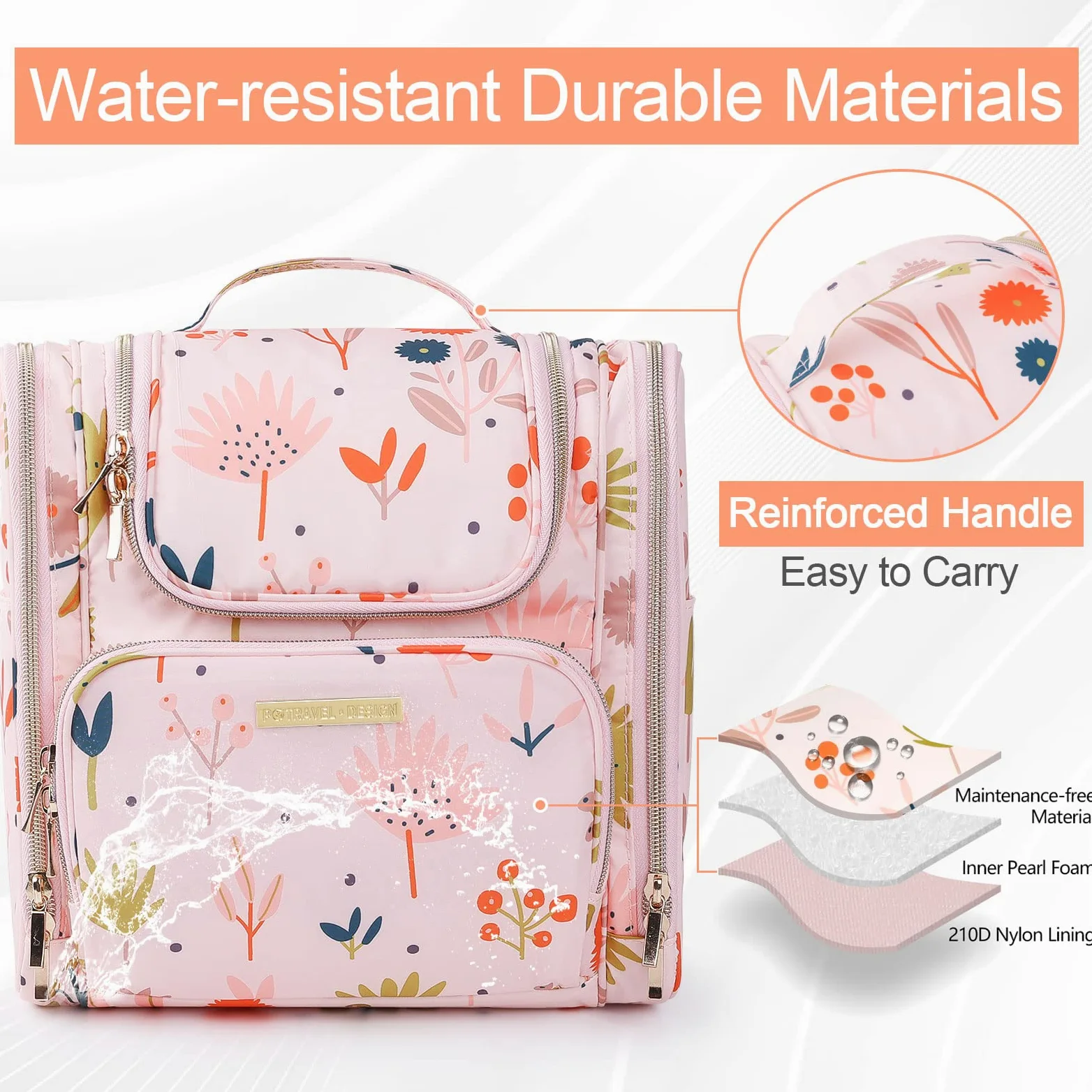 Bolsas de Aseo para Mujeres y Niñas, Lychii Neceser de Viaje con Colgar Gancho, Impermeable Organizador de Cosméticos - Floral