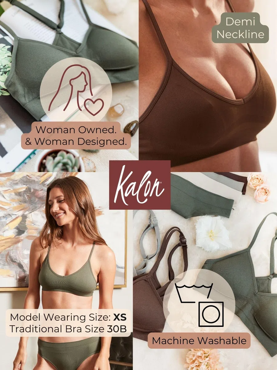 Kalon Bralette Deportivo sin Costuras, sin Costuras, con Espalda Cruzada, para Mujer, Paquete de 4 Unidades