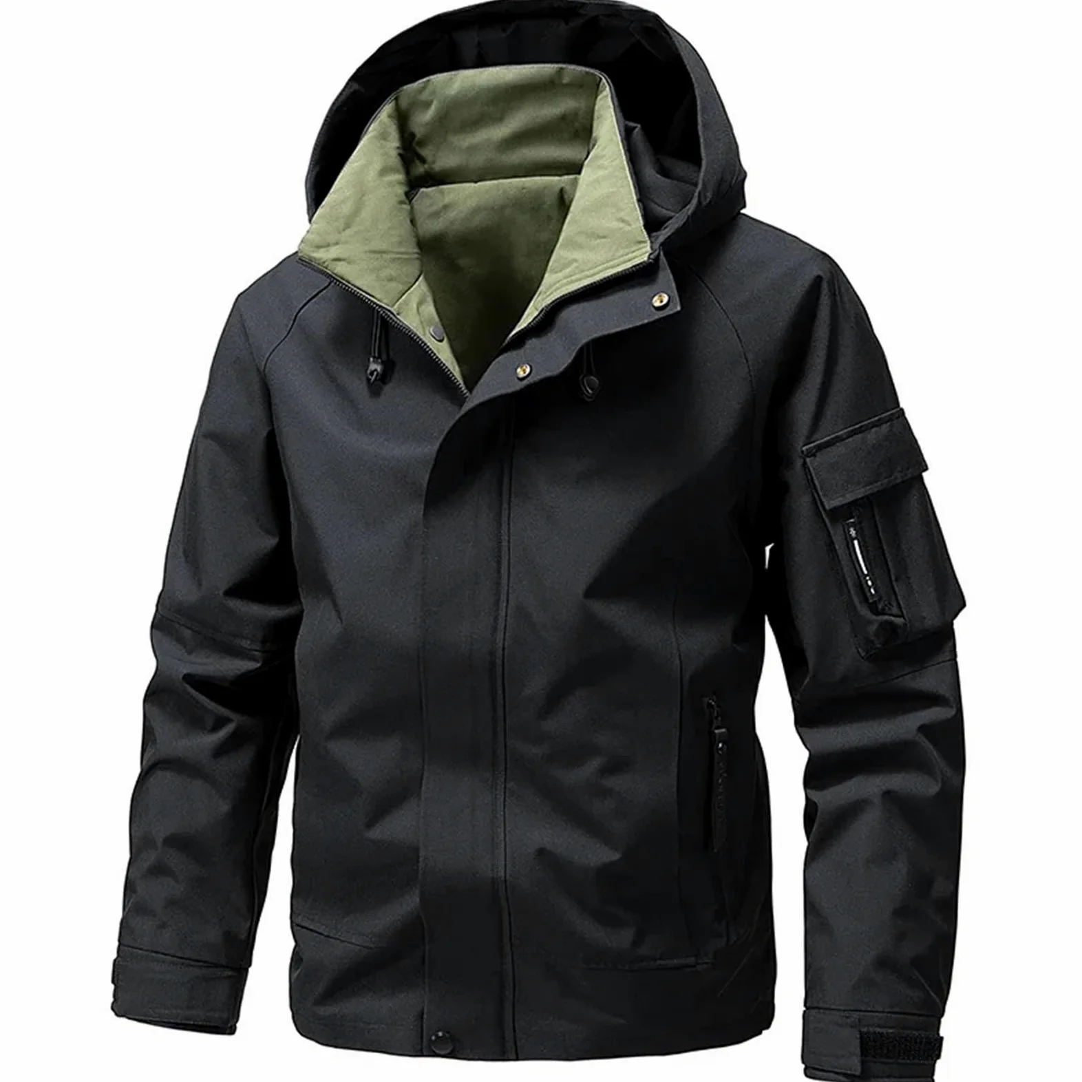 Chaqueta impermeable de camping for hombre, softshell, con cremallera y capucha, cortavientos, for senderismo, ligera, for primavera otoño Para Hombre