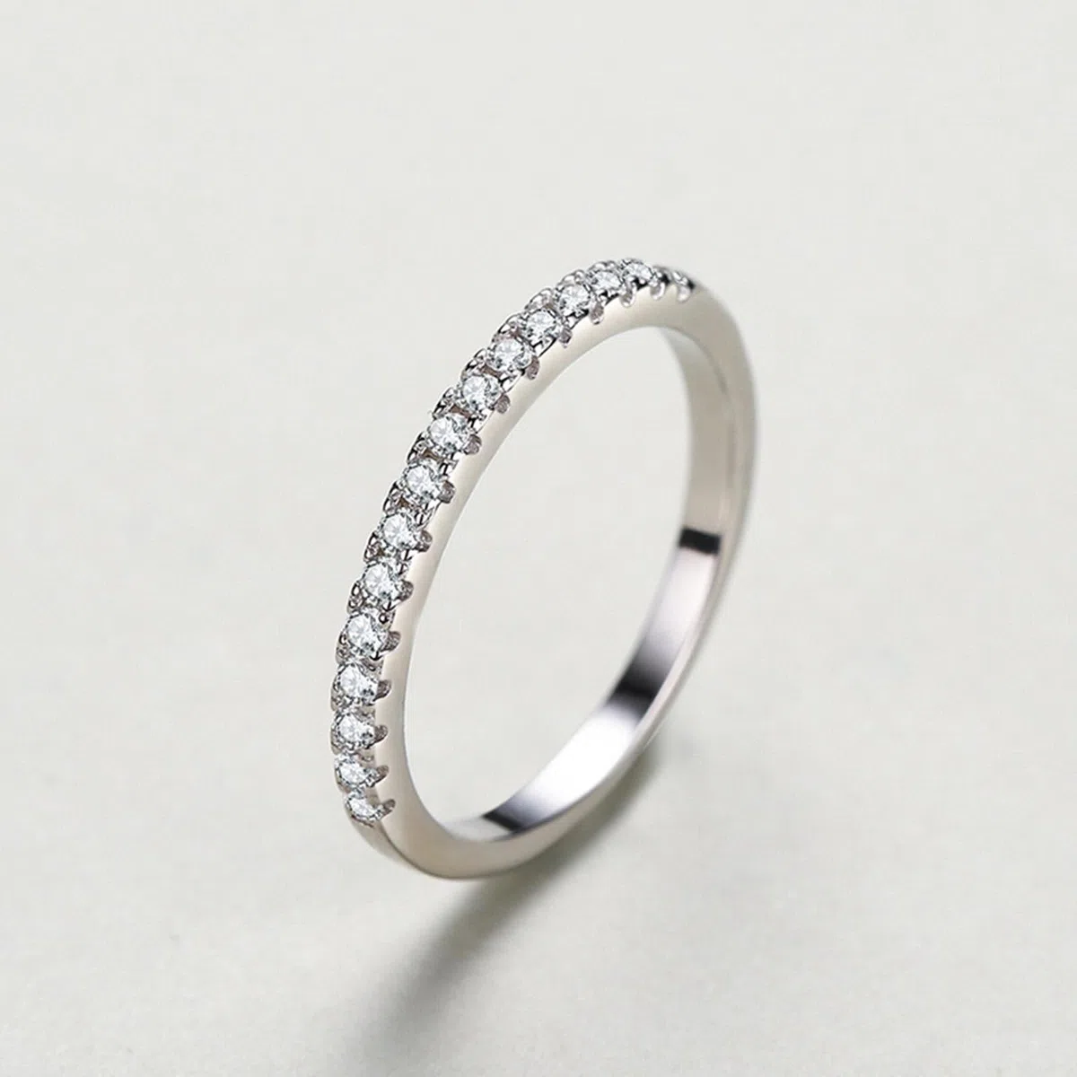 Anillo de oro para mujer, anillo de boda de oro real con diamantes, anillos de boda de oro blanco, media eternidad, anillo de aniversario para mujeres