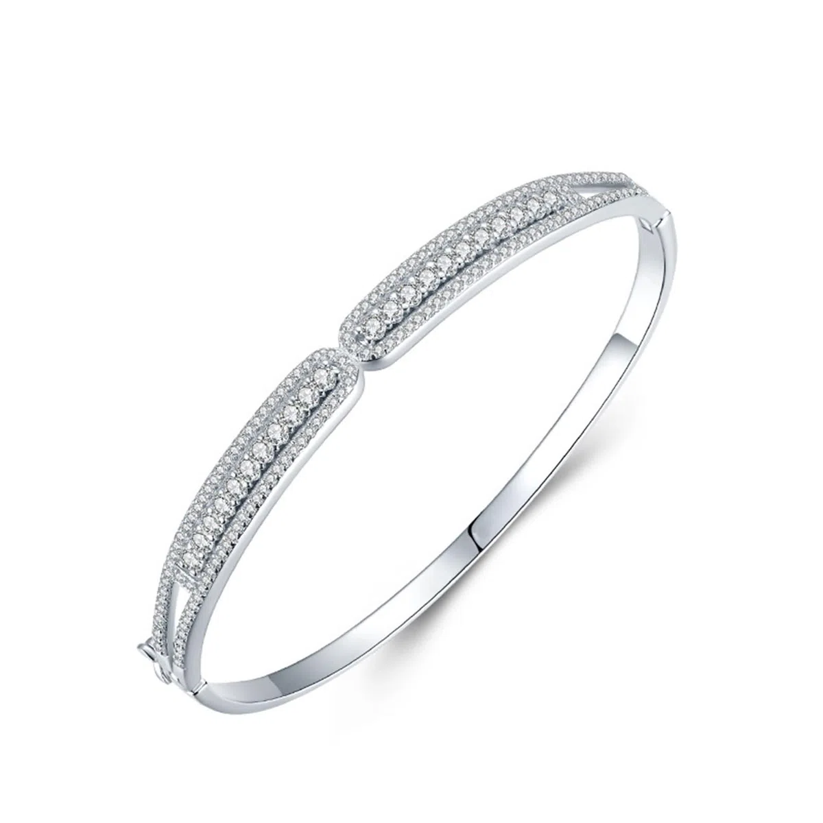 Pulseras para mujer a la moda, elegantes y brillantes con moissanita redonda, oro blanco/platino 950