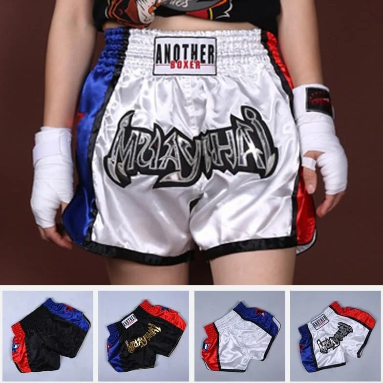 Pantalones Cortos de Muay Thai, Unisex, Artes Marciales, Kickboxing, Lucha, Para Entusiastas del MMA (3XL, Blanco)