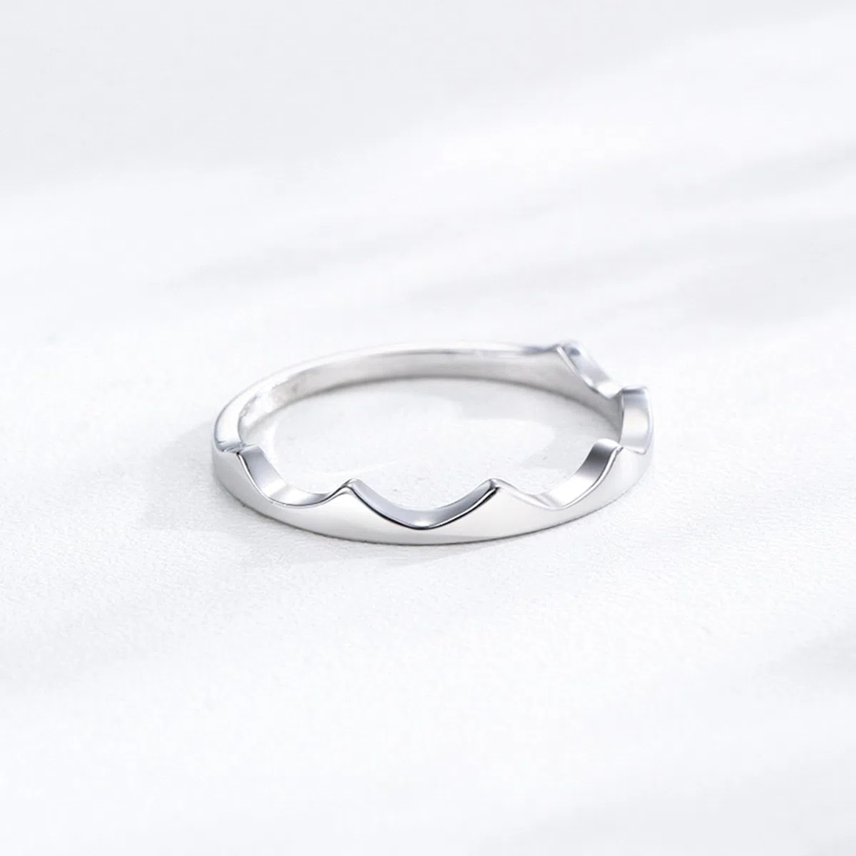 Crown - Anillo de platino para mujer, sin piedras preciosas, estilo ondulado, anillos de platino para compromiso, oro blanco 9/14/18 quilates y PT950 | Talla H 1/2-V 1/2