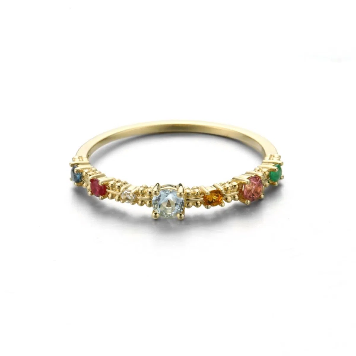 Anillos de Mujer Compromiso de Oro Amarillo 9K/14K/18K, Redondo con Topacio Creado y Circonita Cúbica, Anillo Boda Oro Mujer