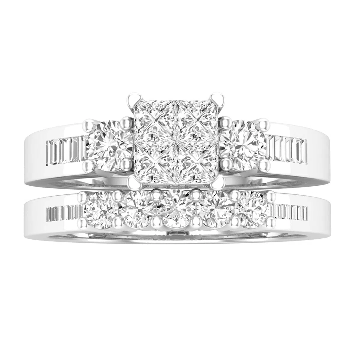 DazzlingRock Collection 10 quilates oro blanco Princess, Round & Baguette IJ Diamante blanco