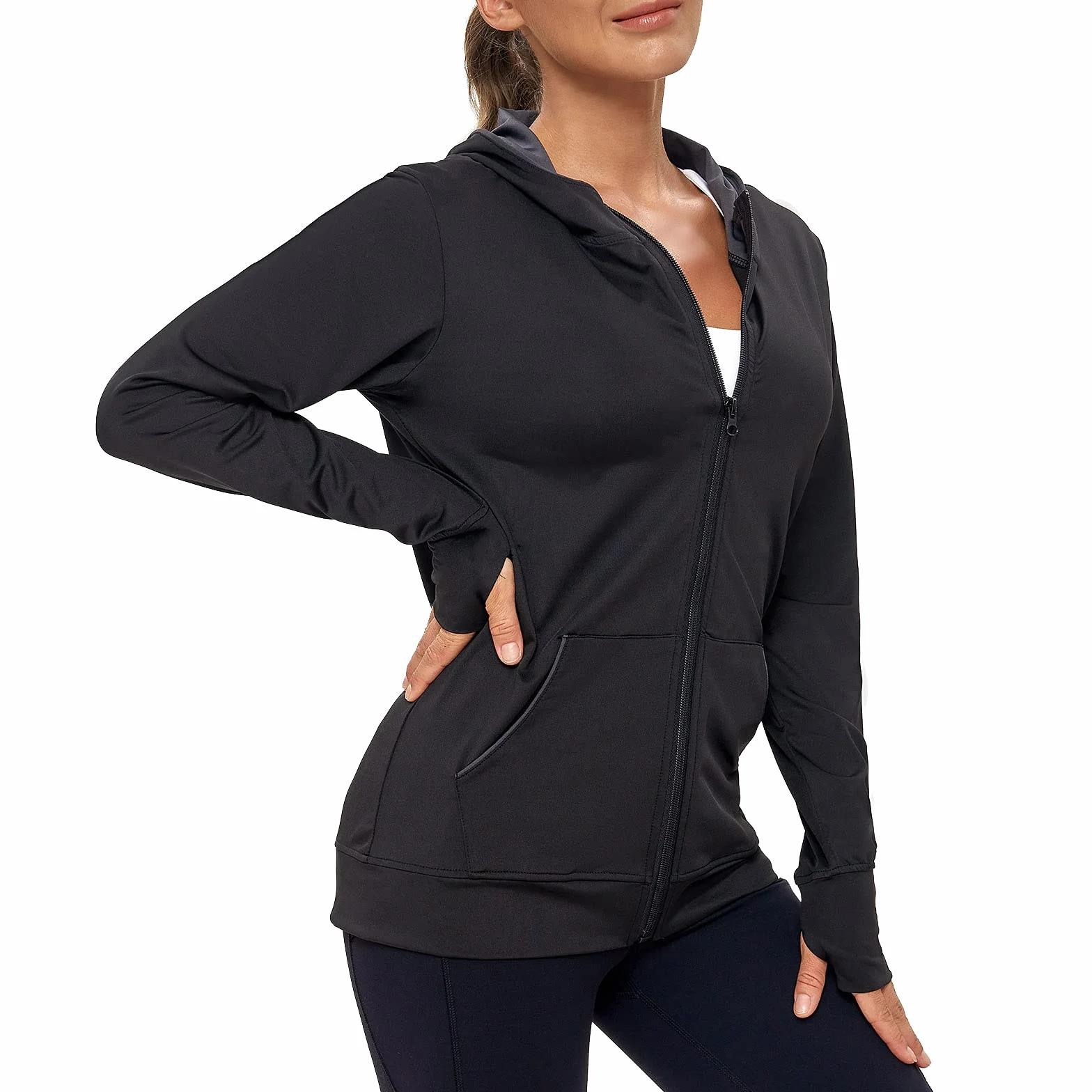 AMZSPORT Chaqueta Deportiva Mujer Sudadera Capucha Running Cremallera Bolsillos