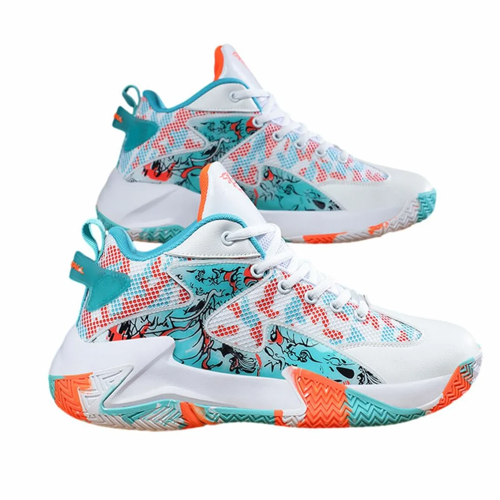 Zapatillas de baloncesto para hombre, zapatillas transpirables para parejas, gimnasio, calzado para correr, Blanco Naranja, treinta y ocho