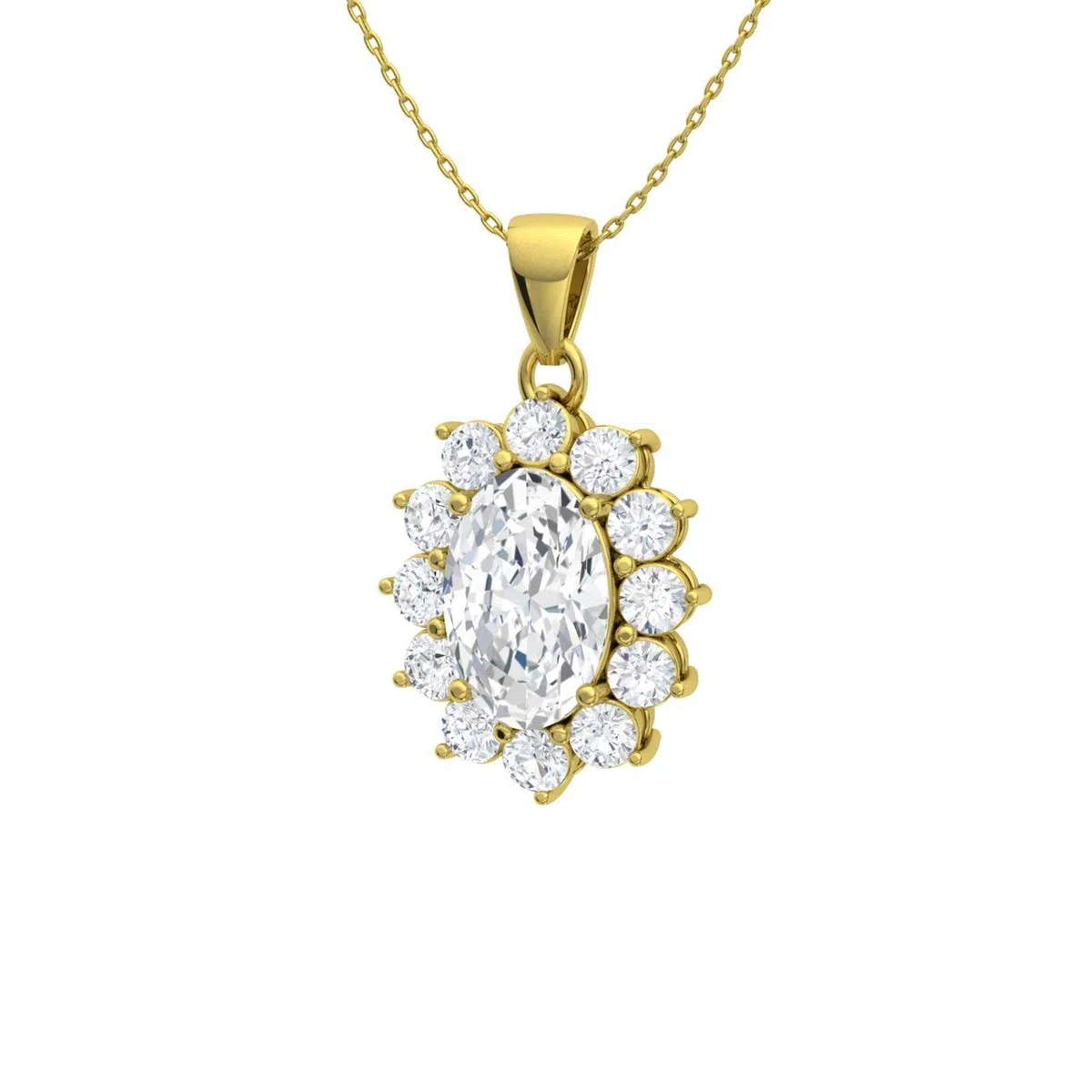 Diamondere Natural and Certified Oval Gemstone and Diamond Halo Petite Necklace in 9ct Gold | 0.30 Carat Pendant with Chain